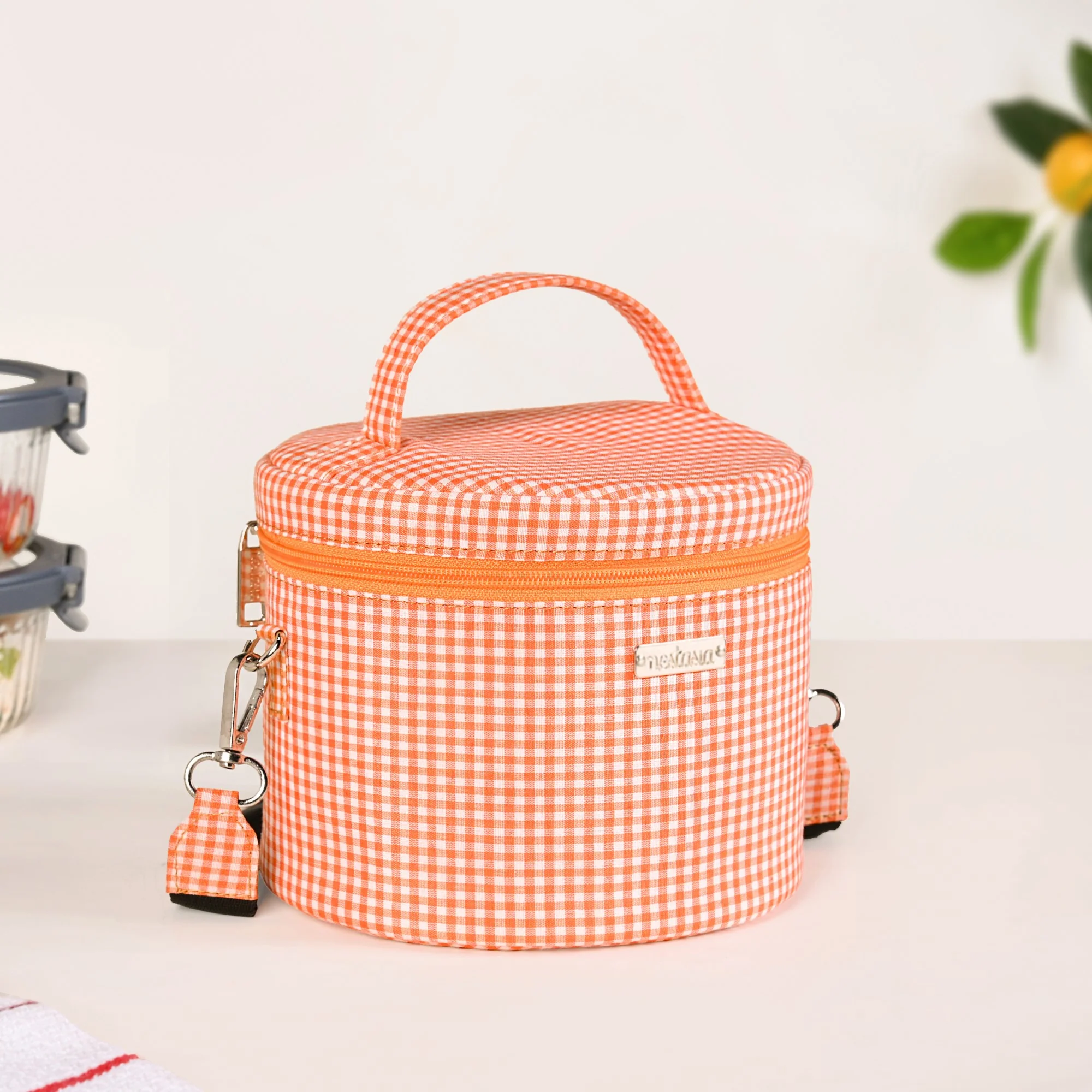 Tangerine Gingham Insulated Lunch Bag