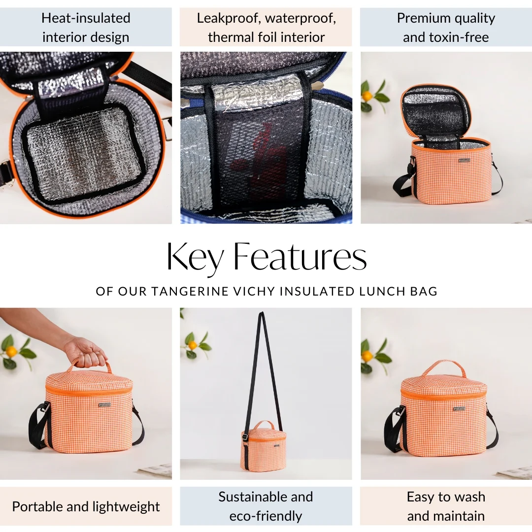 Tangerine Vichy Insulated Lunch Bag - Image 5