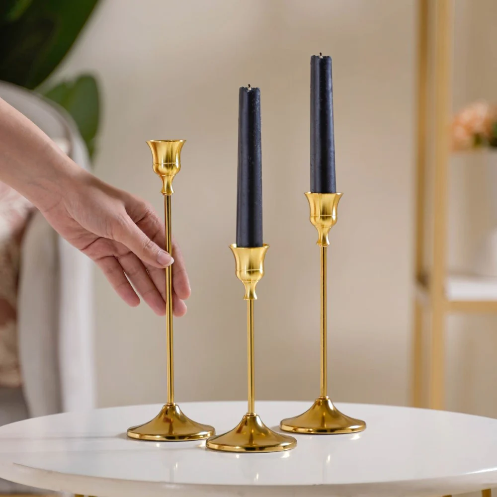 Taper Candle Stand Gold Set Of 3 - Image 2
