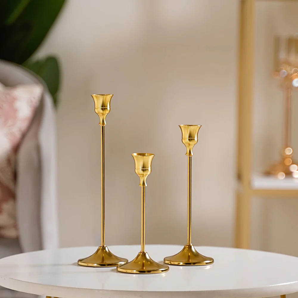 Taper Candle Stand Gold Set Of 3 - Image 3