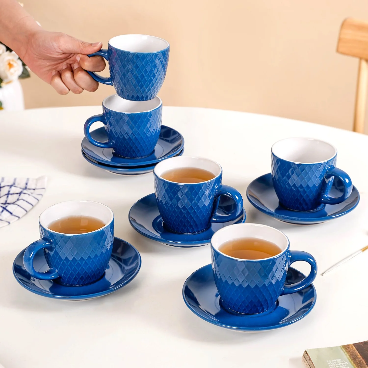 Tara Tea Cup And Saucer Set Of 6 Dark Blue 225ml - Image 2