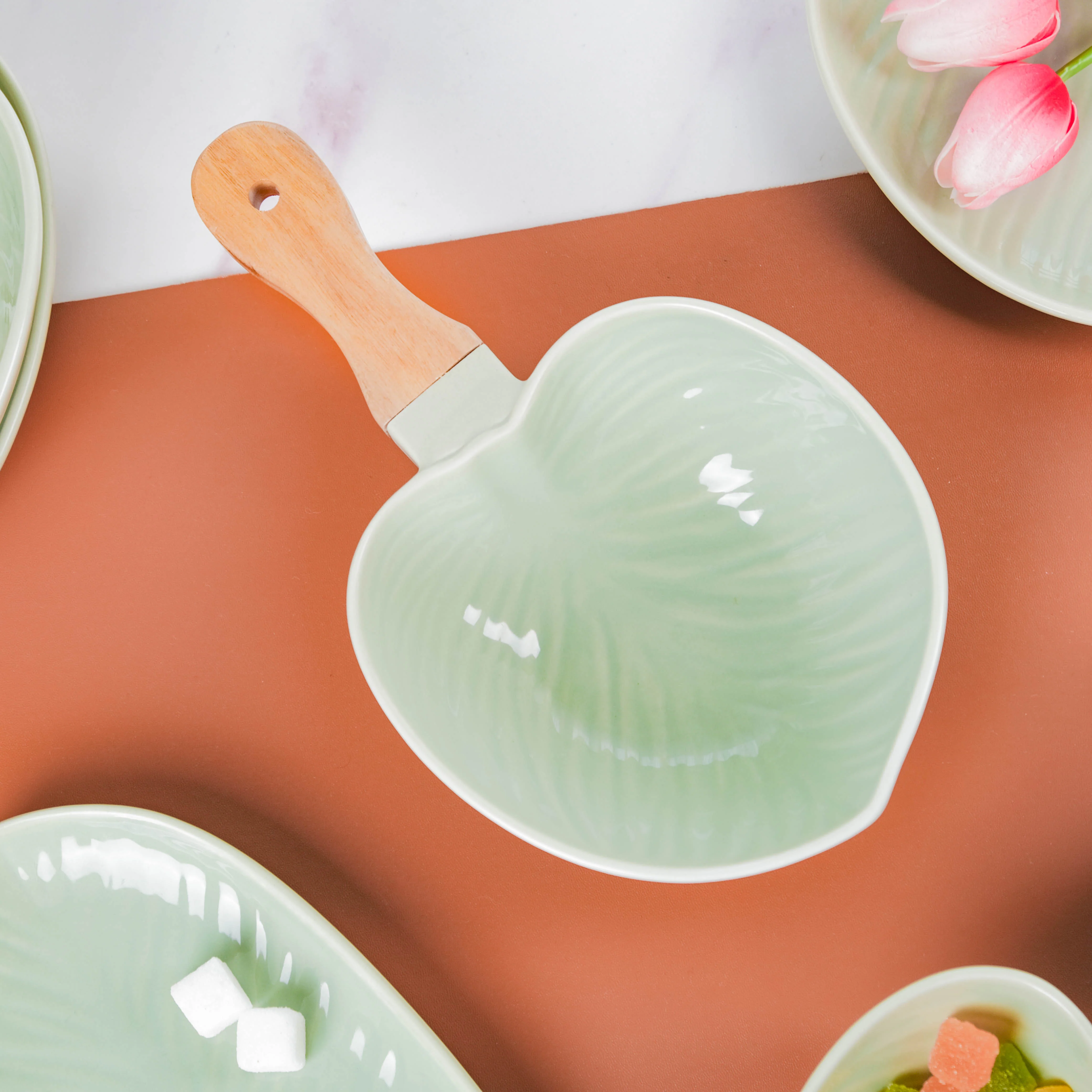 Taro Leaf Bowl With Wooden Handle Small - Image 5