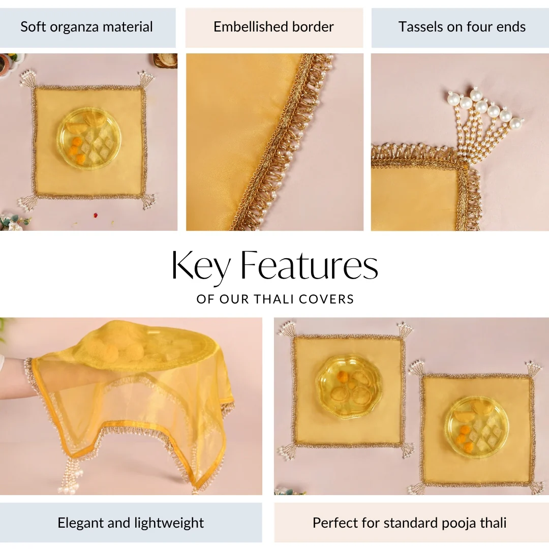 Tasselled Organza Thali Cover Yellow Set Of 2 - Image 4