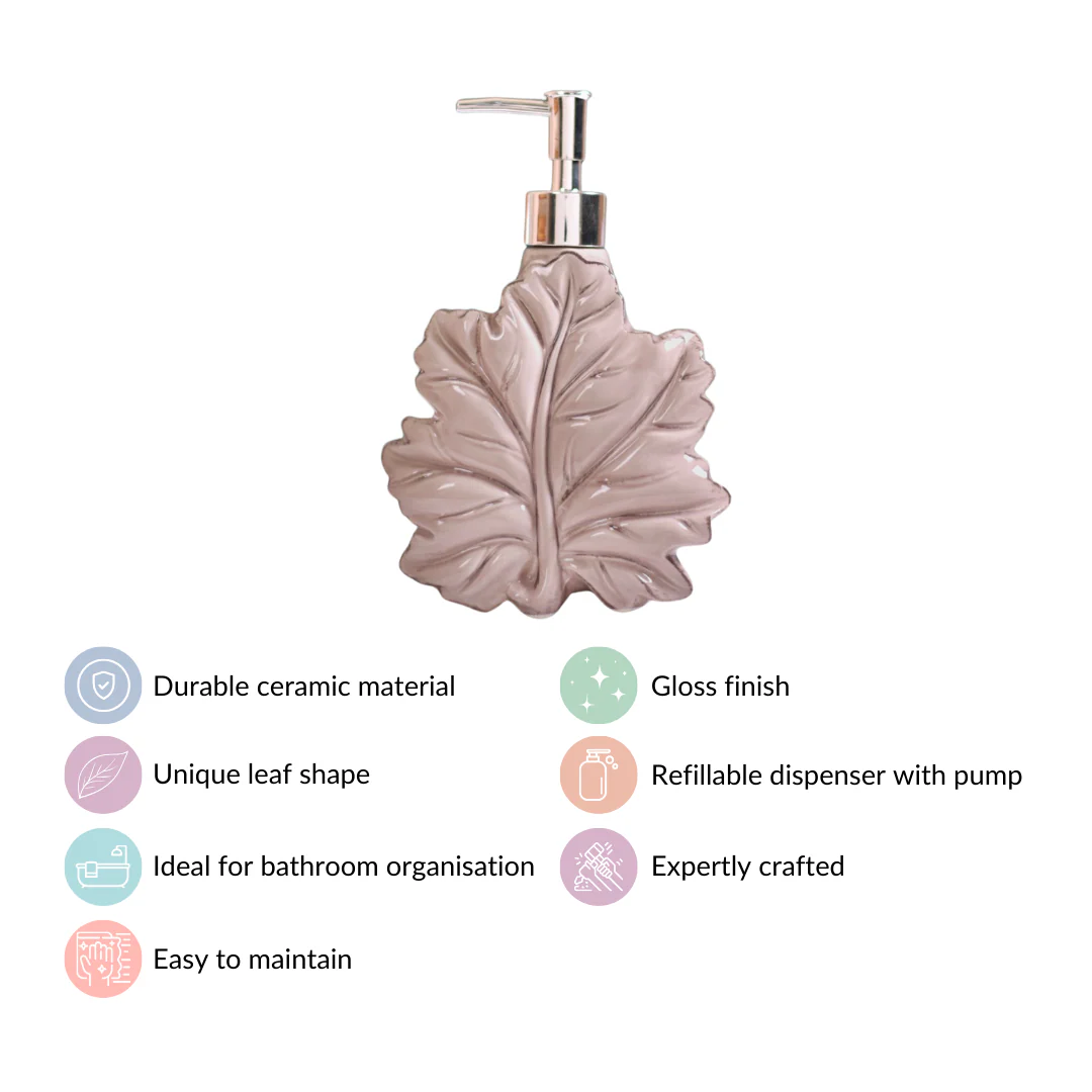 Taupe Leaf Shaped Ceramic Soap Dispenser - Image 4