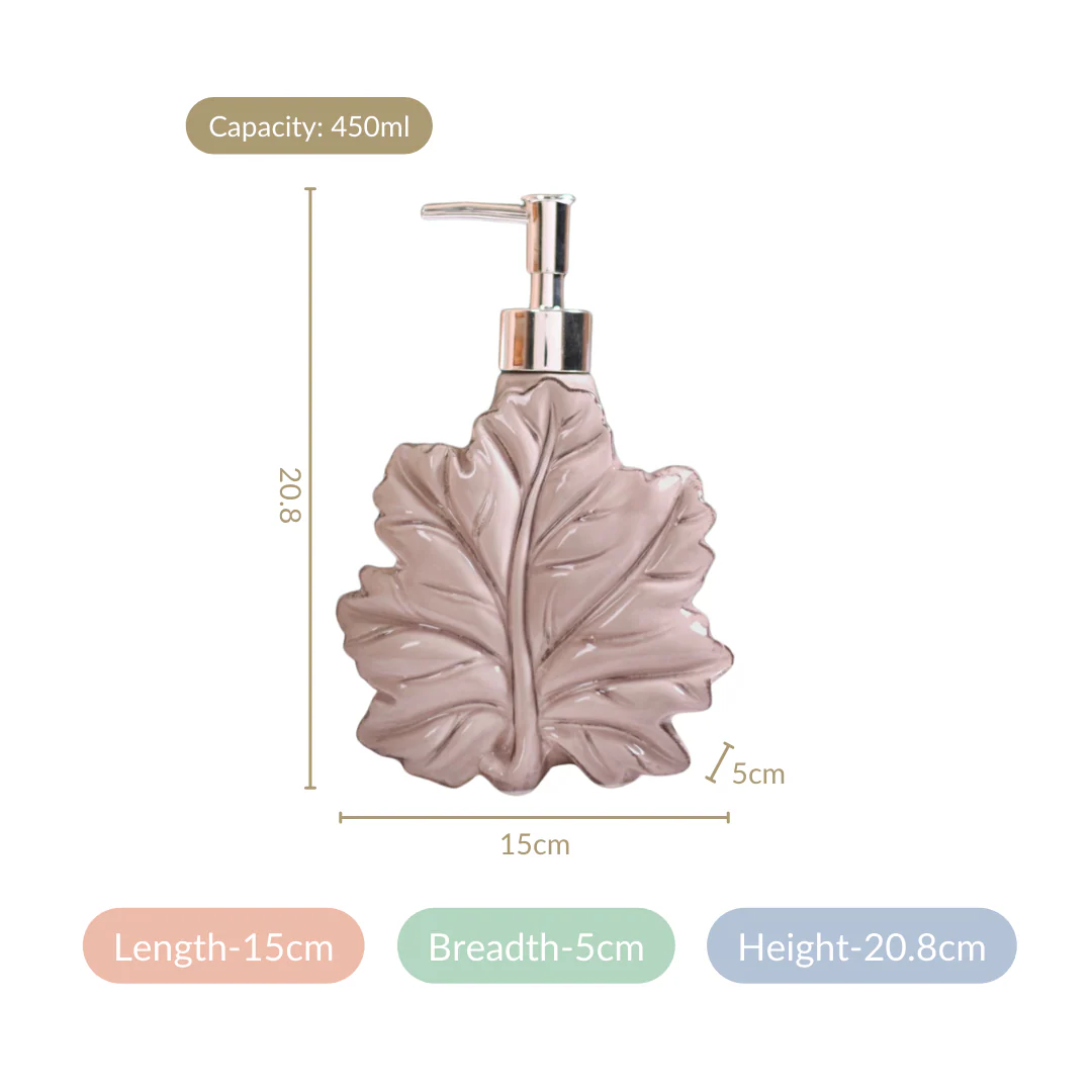 Taupe Leaf Shaped Ceramic Soap Dispenser - Image 5