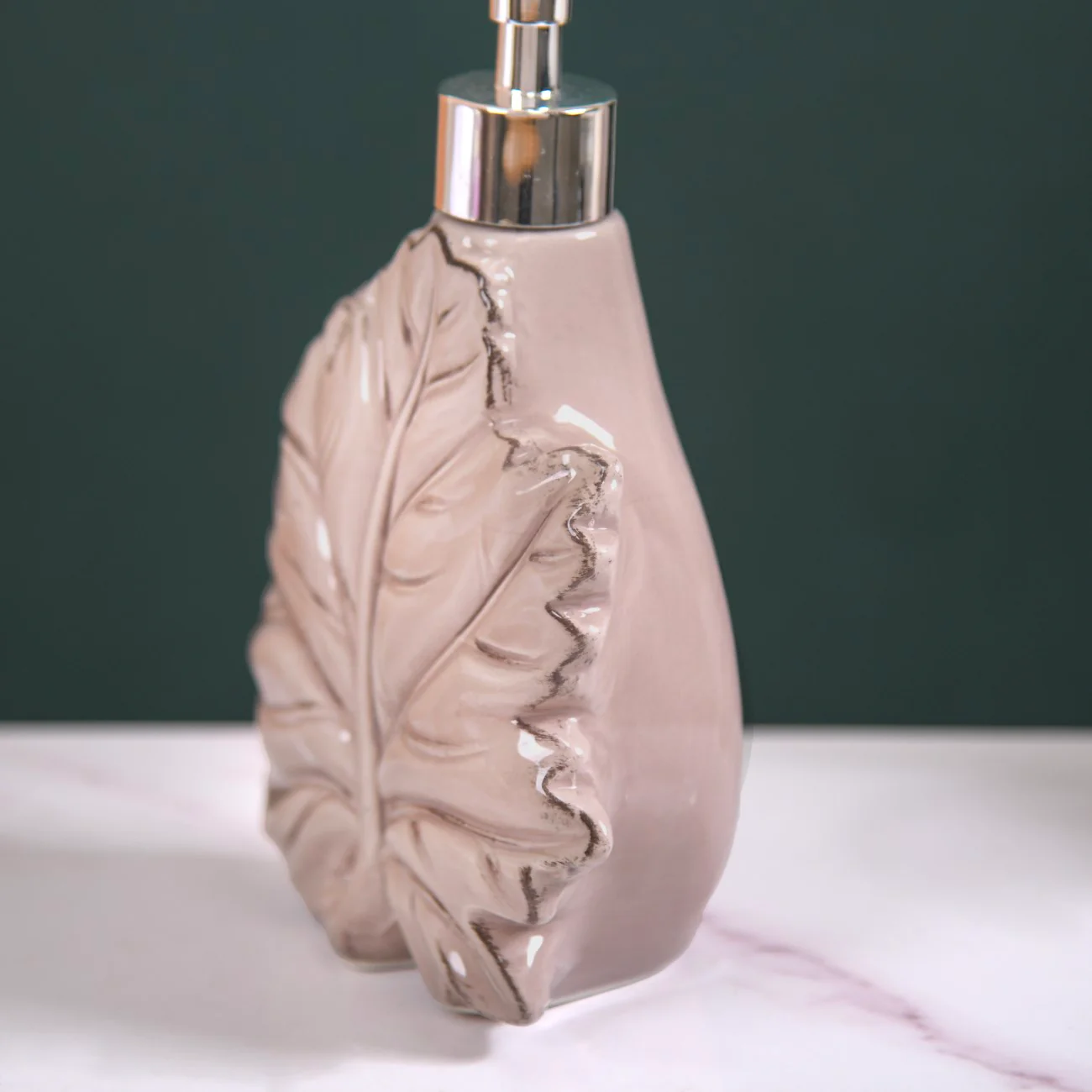 Taupe Leaf Shaped Ceramic Soap Dispenser - Image 6