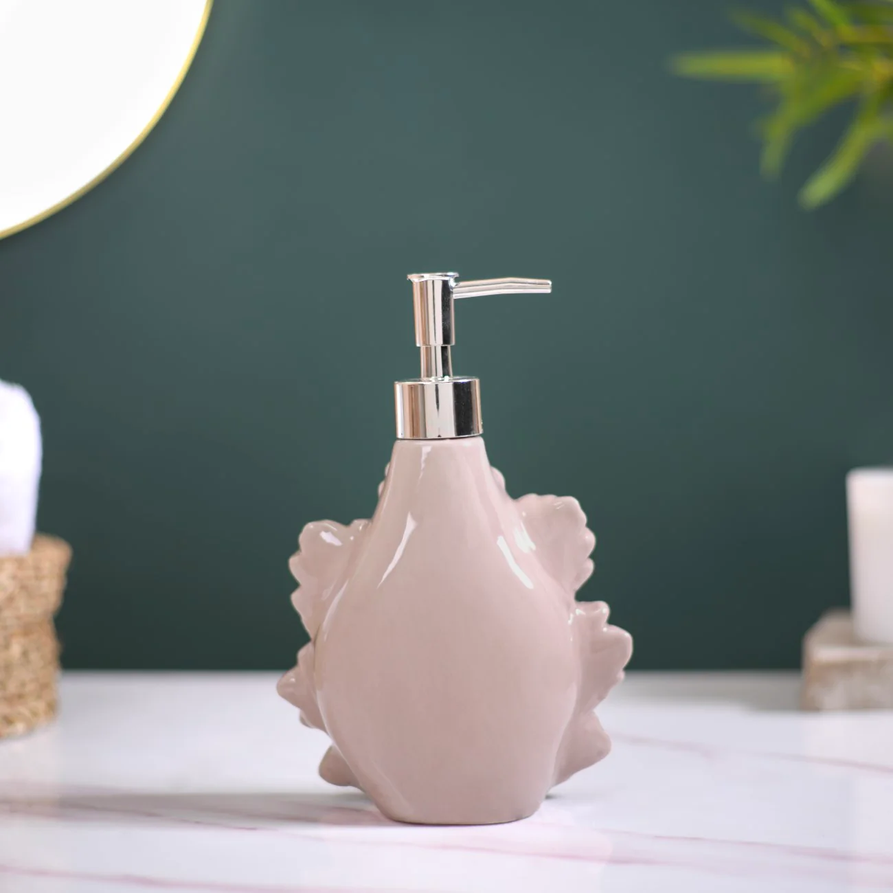 Taupe Leaf Shaped Ceramic Soap Dispenser - Image 7