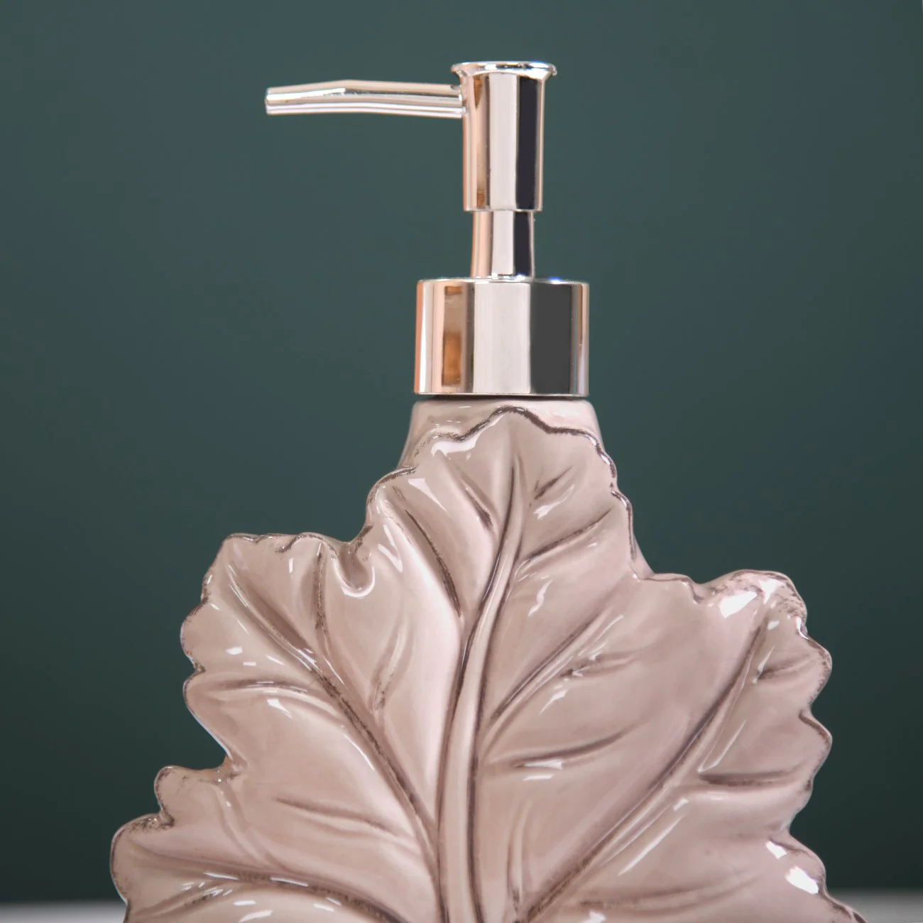 Taupe Leaf Shaped Ceramic Soap Dispenser - Image 8