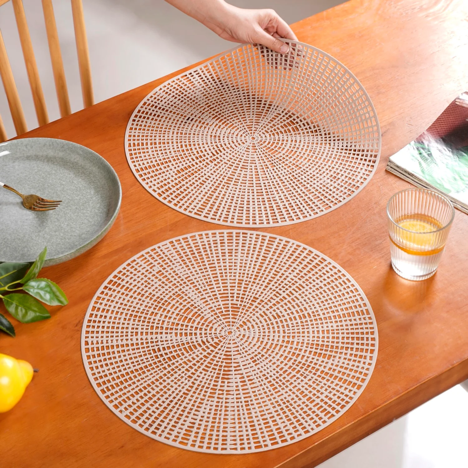 Taupe Webbed Table Mat Set Of 6 - Image 2
