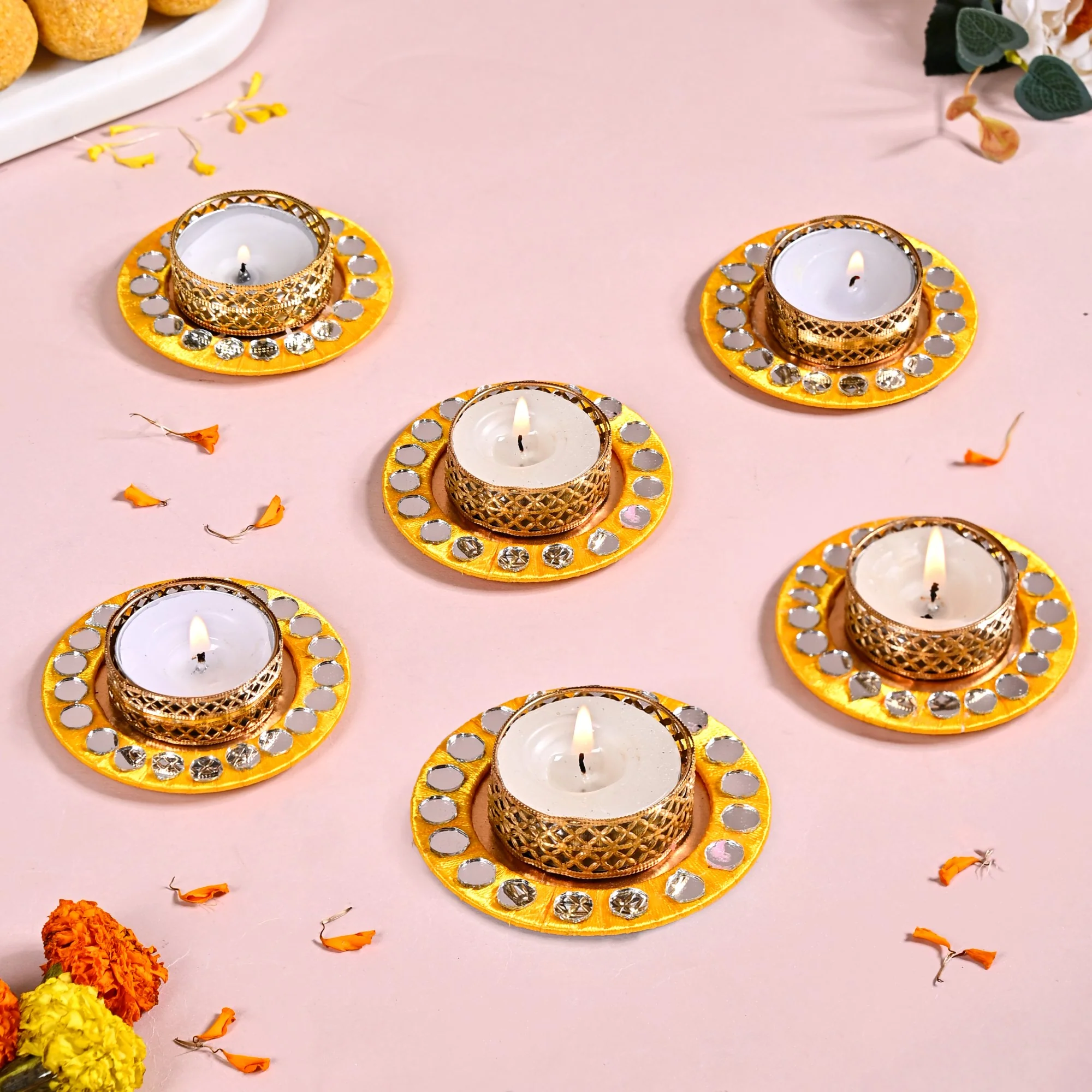 Tea Light Holders With Mirror Inlay Set Of 6 - Image 2