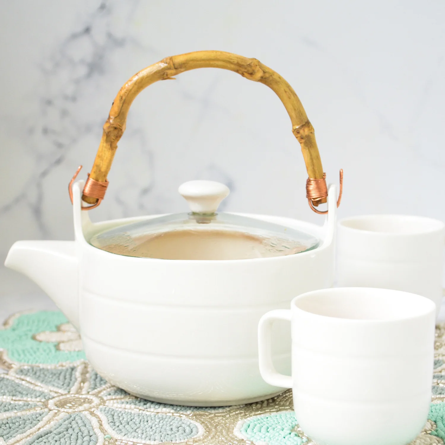 MAGNIFIQUE tea pot set - white with glass lid