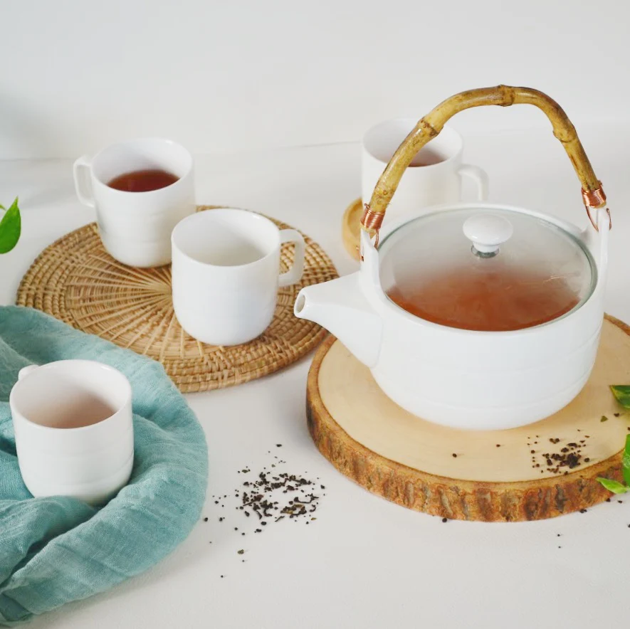 MAGNIFIQUE tea pot set - white with glass lid - Image 5