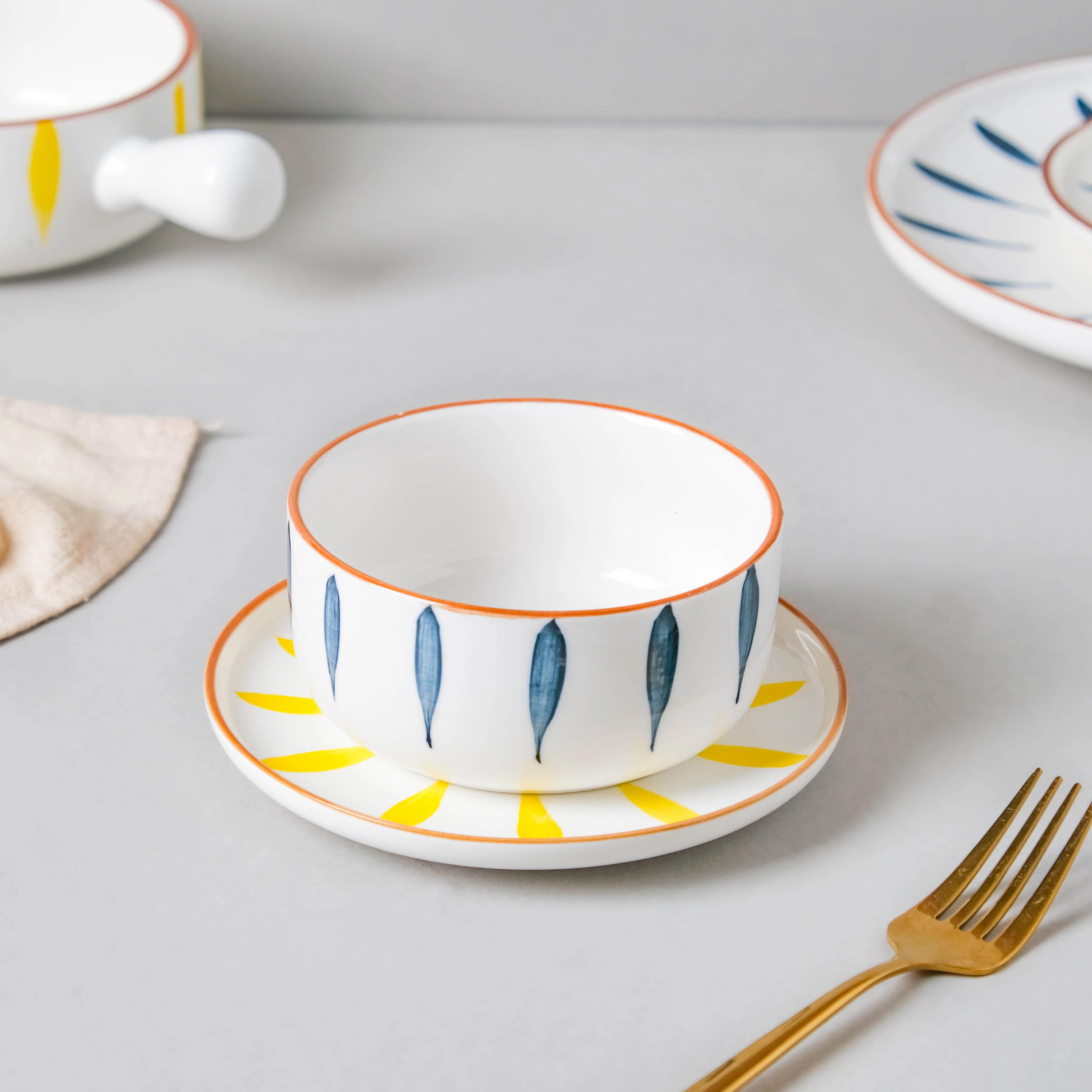 Teardrop Blue And Yellow 22 Piece Dinner Set For 6 - Image 16