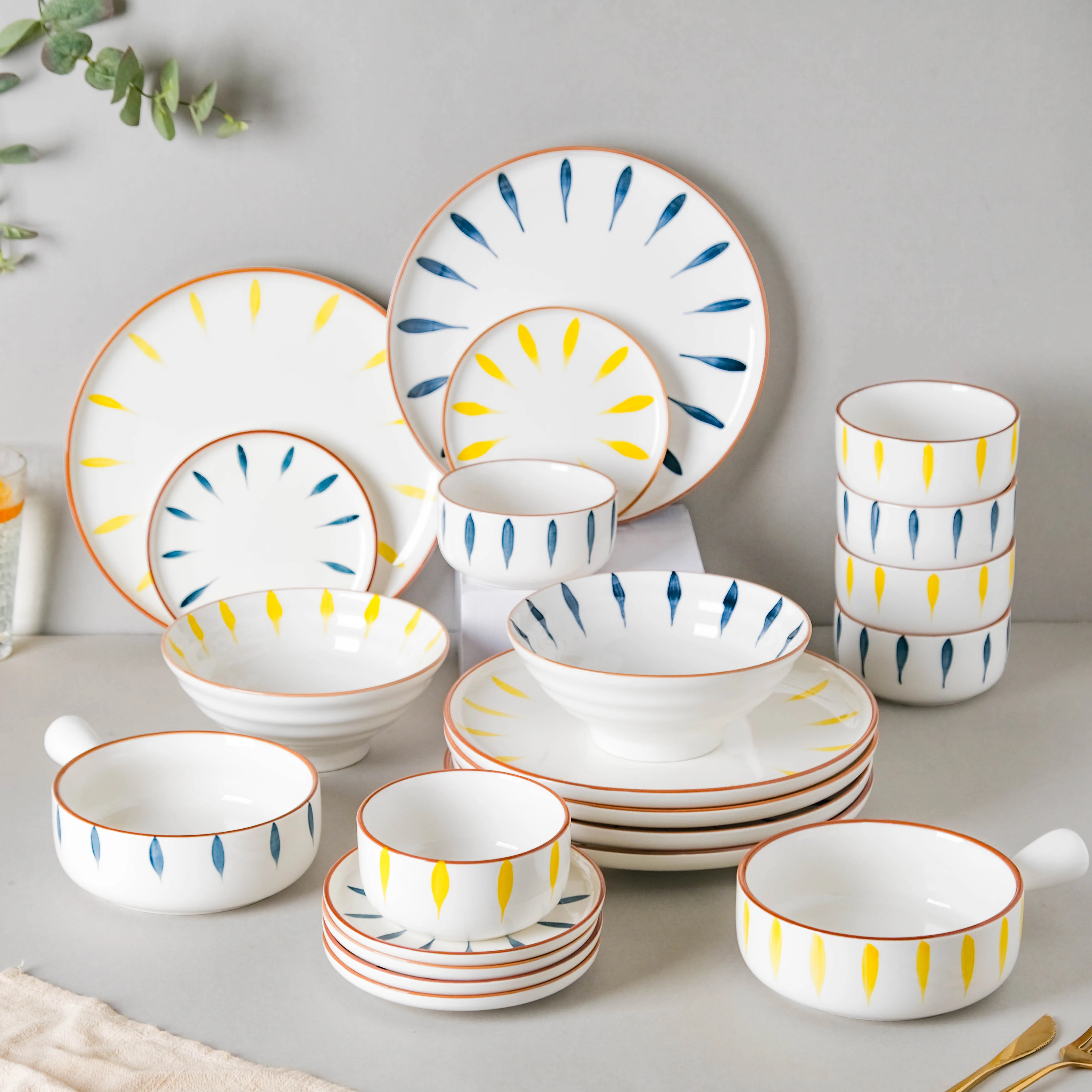 Teardrop Blue And Yellow 22 Piece Dinner Set For 6 - Image 19