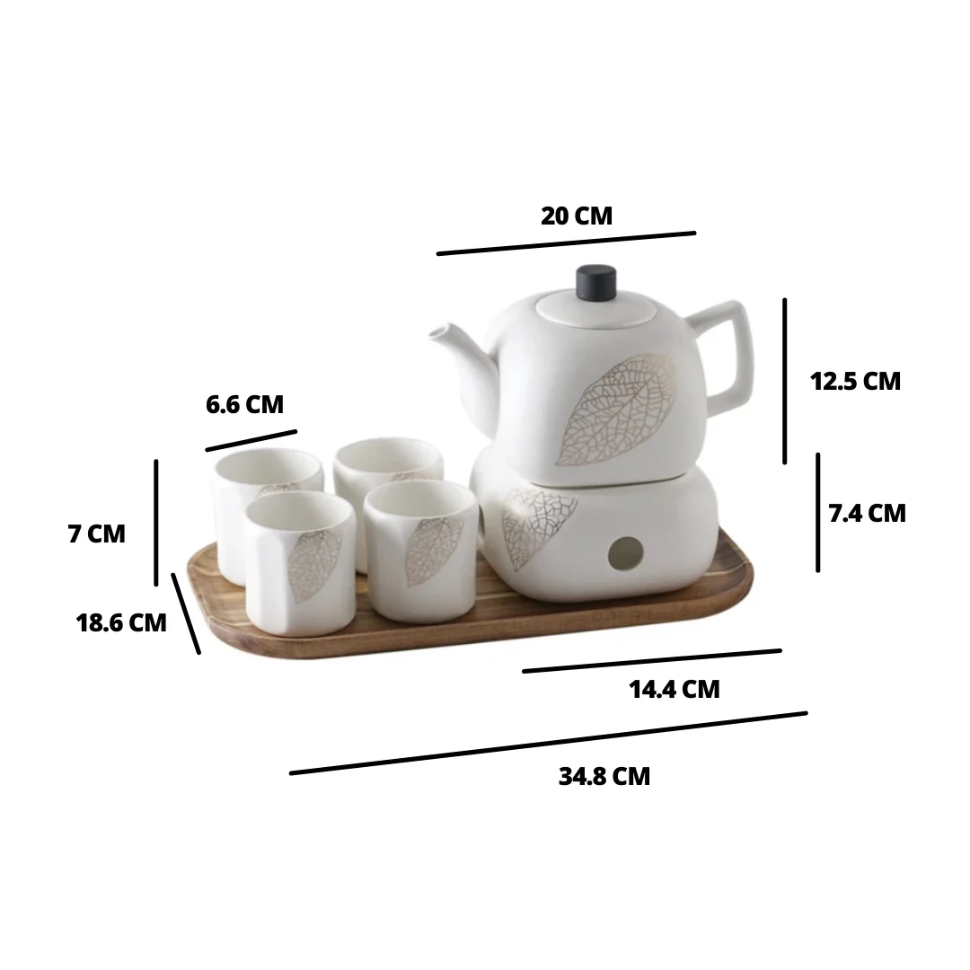 MAGNIFIQUE Tea Set - Natural White and Gold Leaf - Image 4