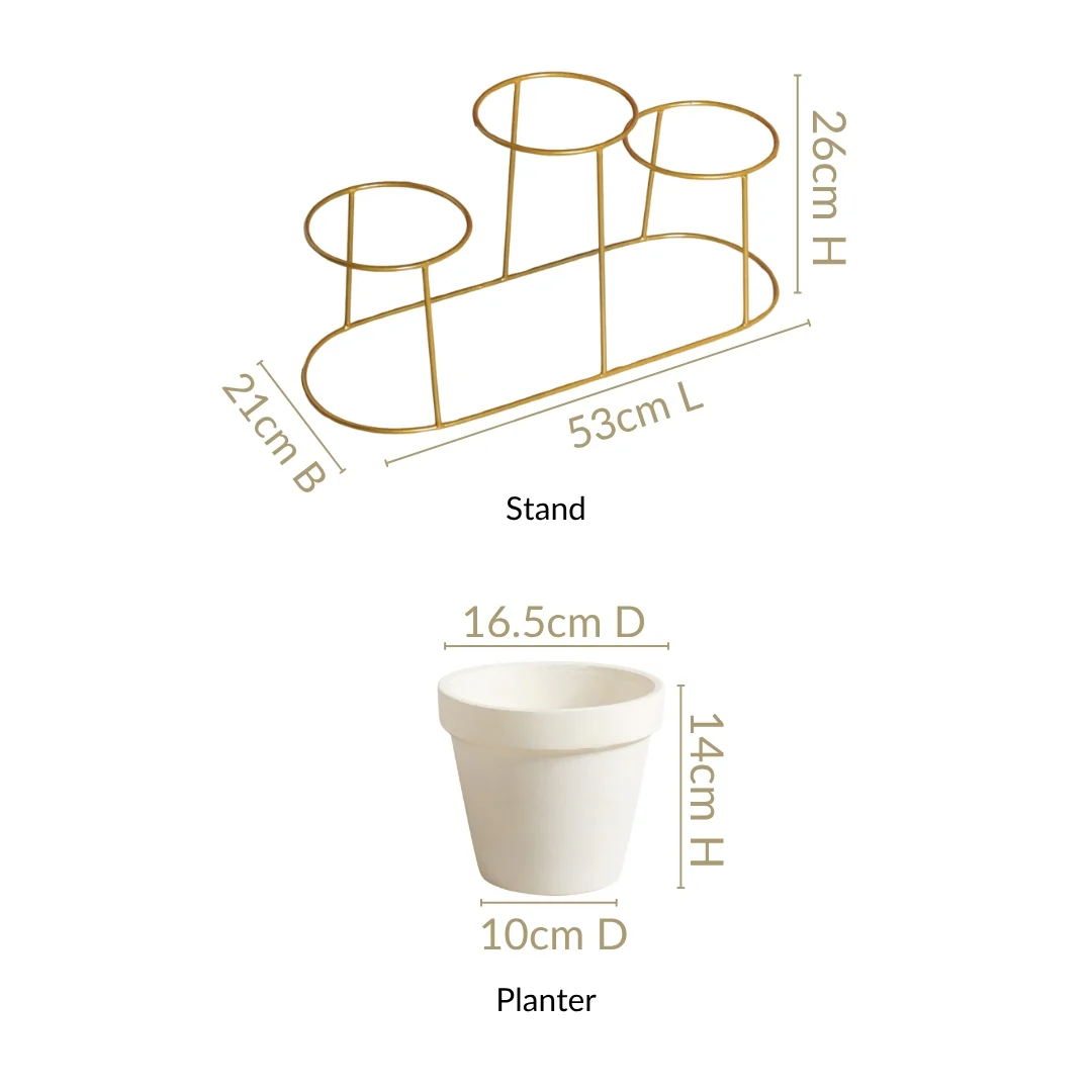 TerraTier Gold Stand With Three White Planters Off White - Image 4