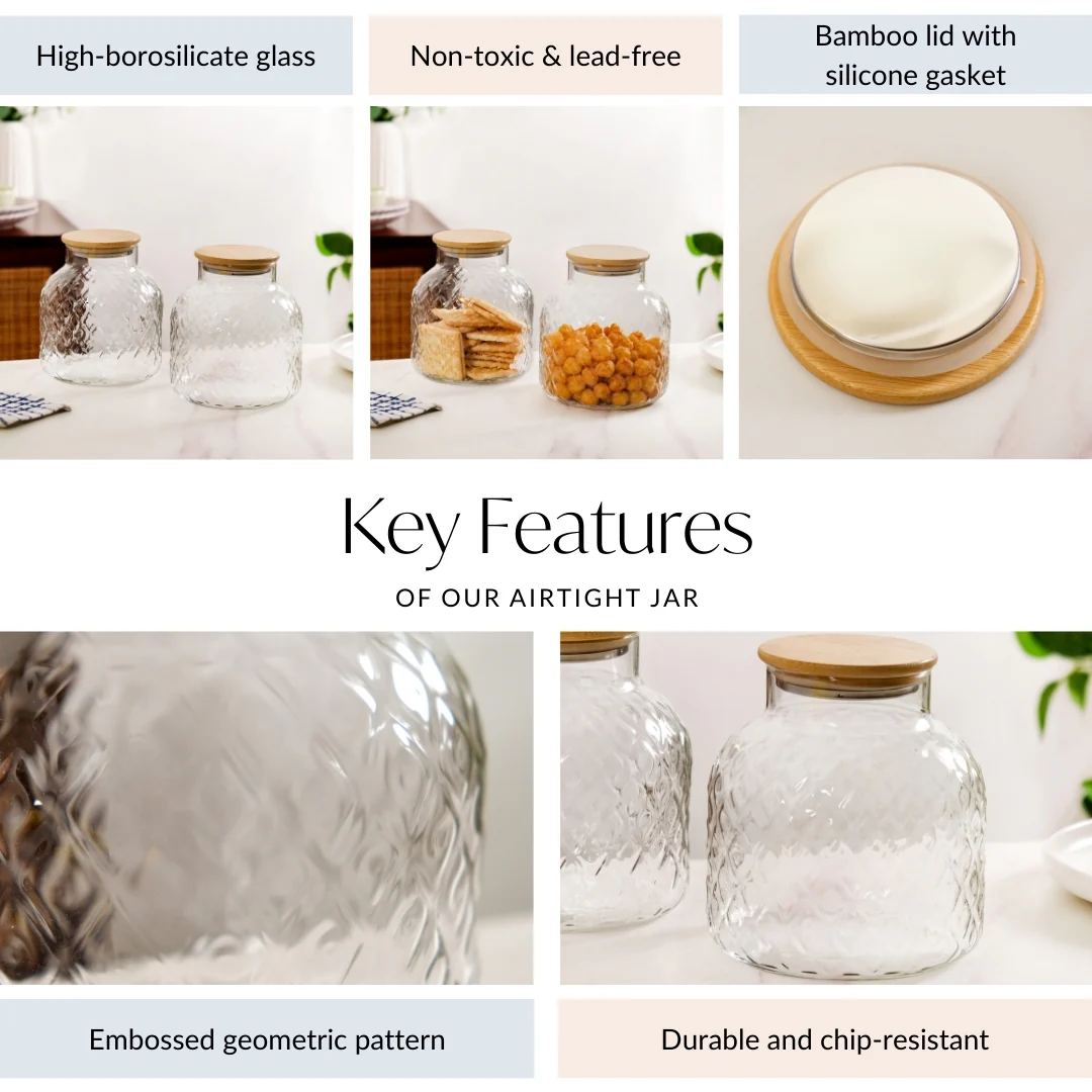 Borosilicate Textured Airtight Jar Set Of 2 1900ml - Image 4