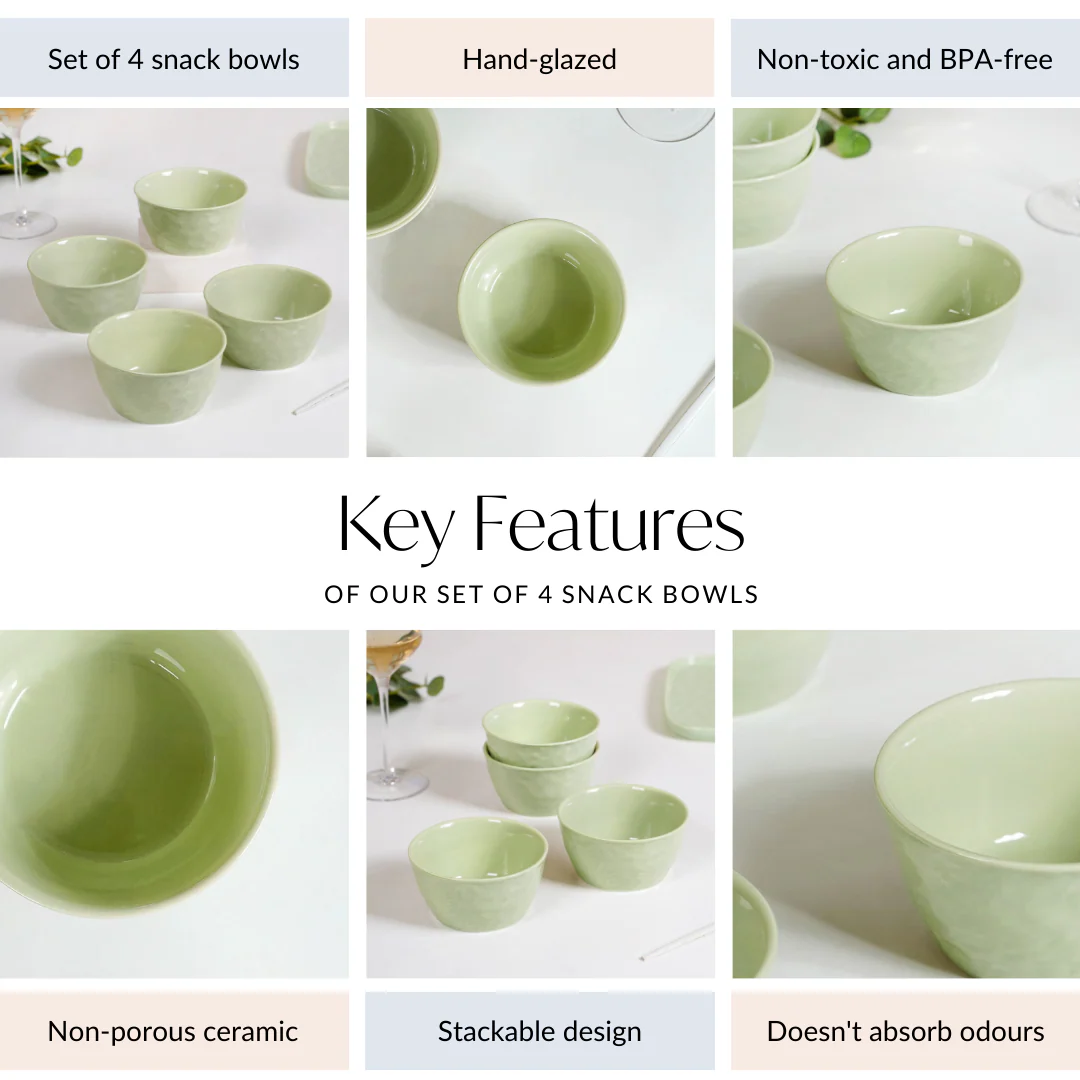 Textured Ceramic Snack Bowl Sage Green Set Of 4 350ml - Image 4