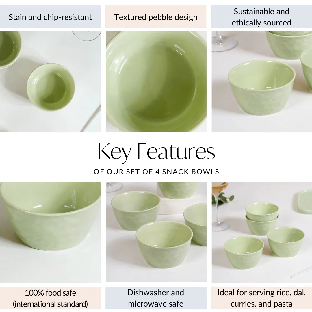 Textured Ceramic Snack Bowl Sage Green Set Of 4 350ml - Image 5