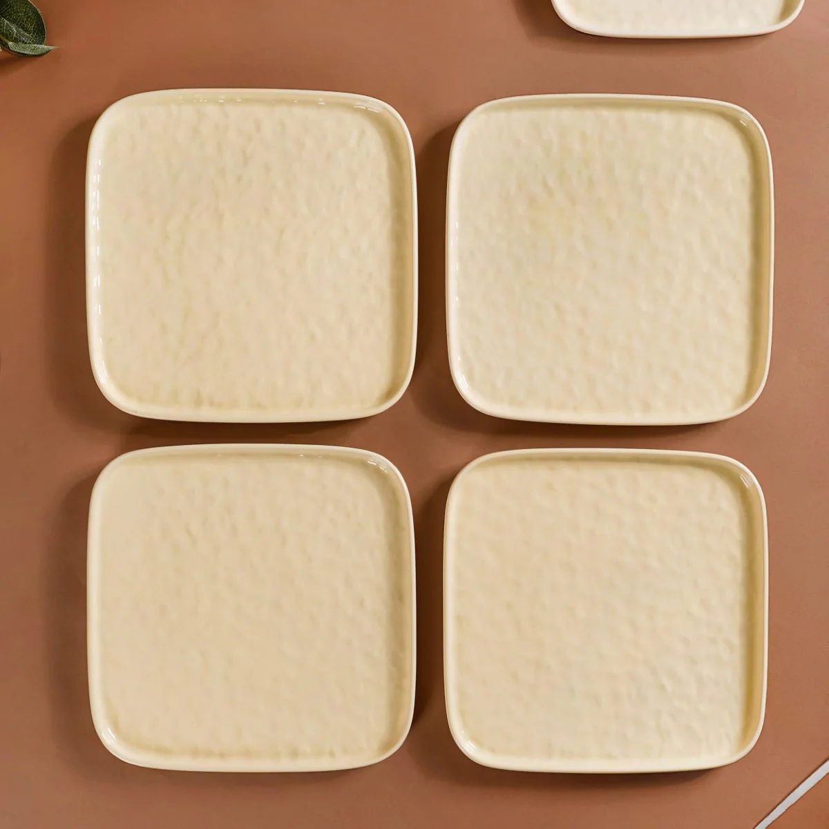Textured Ceramic Square Dinner Plate Vanilla White Set Of 4 10 Inch - Image 3