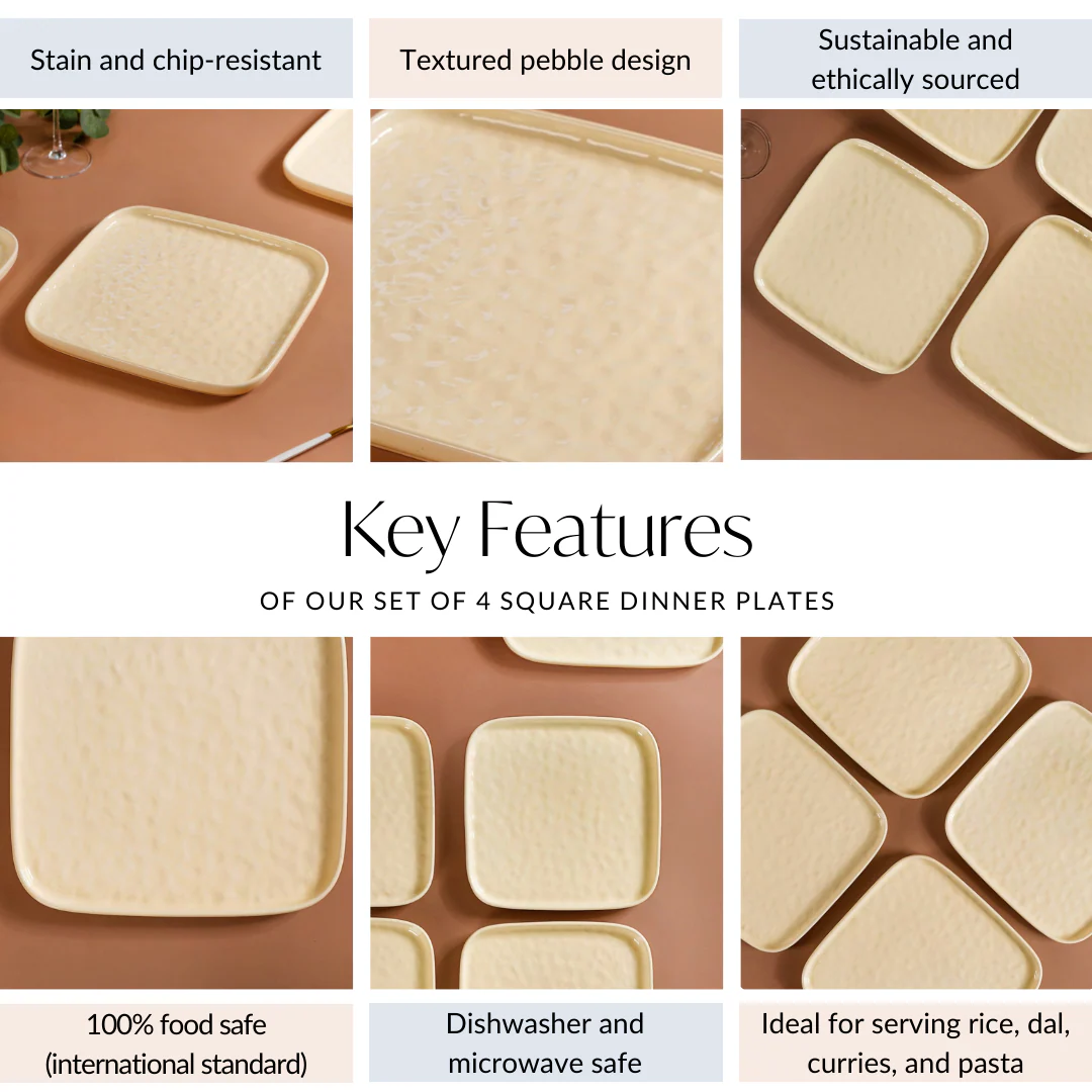 Textured Ceramic Square Dinner Plate Vanilla White Set Of 4 10 Inch - Image 5