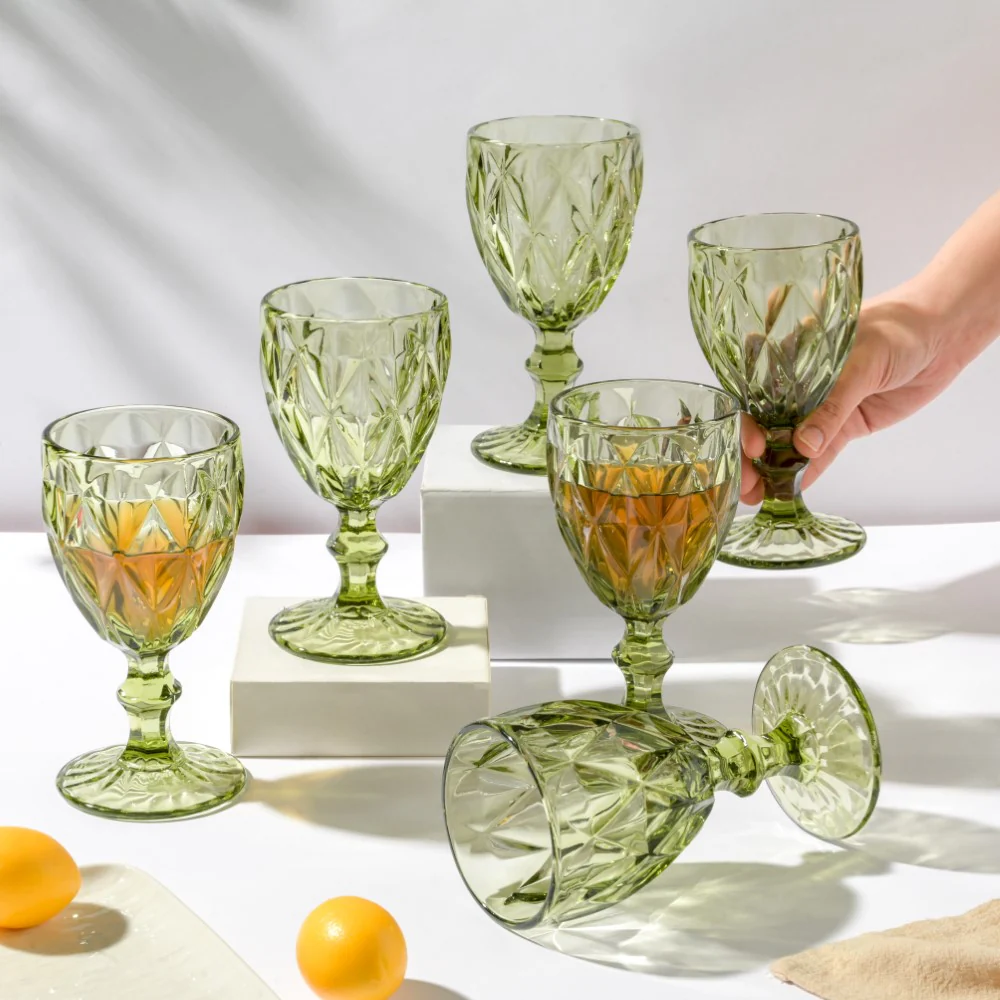 Textured Drinkware Glass Green Set Of 6 250 ml - Image 2