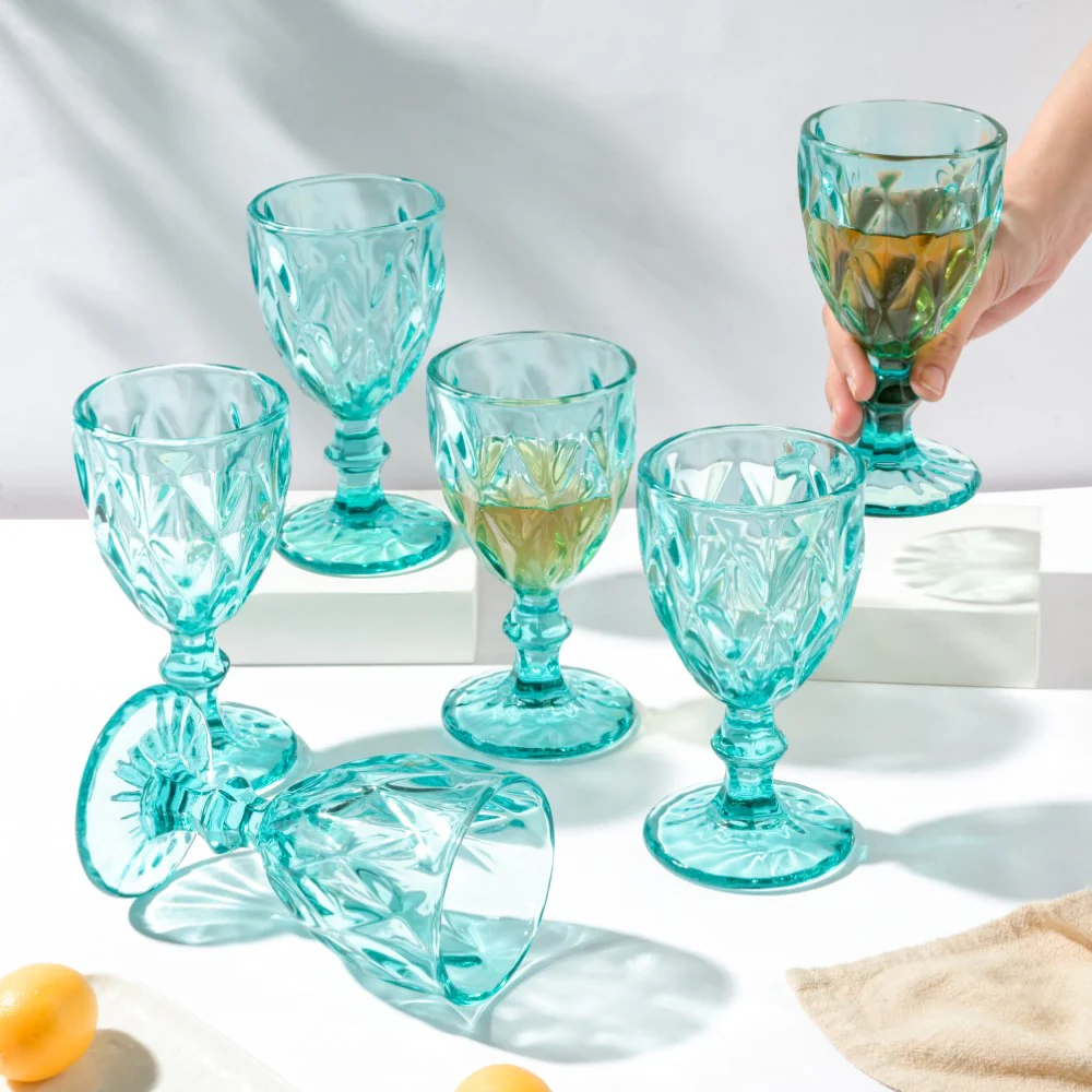 Textured Drinkware Glass Teal Set of 6 250 ml - Image 2