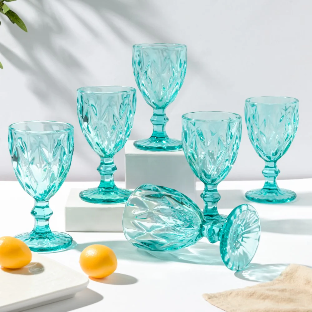 Textured Drinkware Glass Teal Set of 6 250 ml - Image 3
