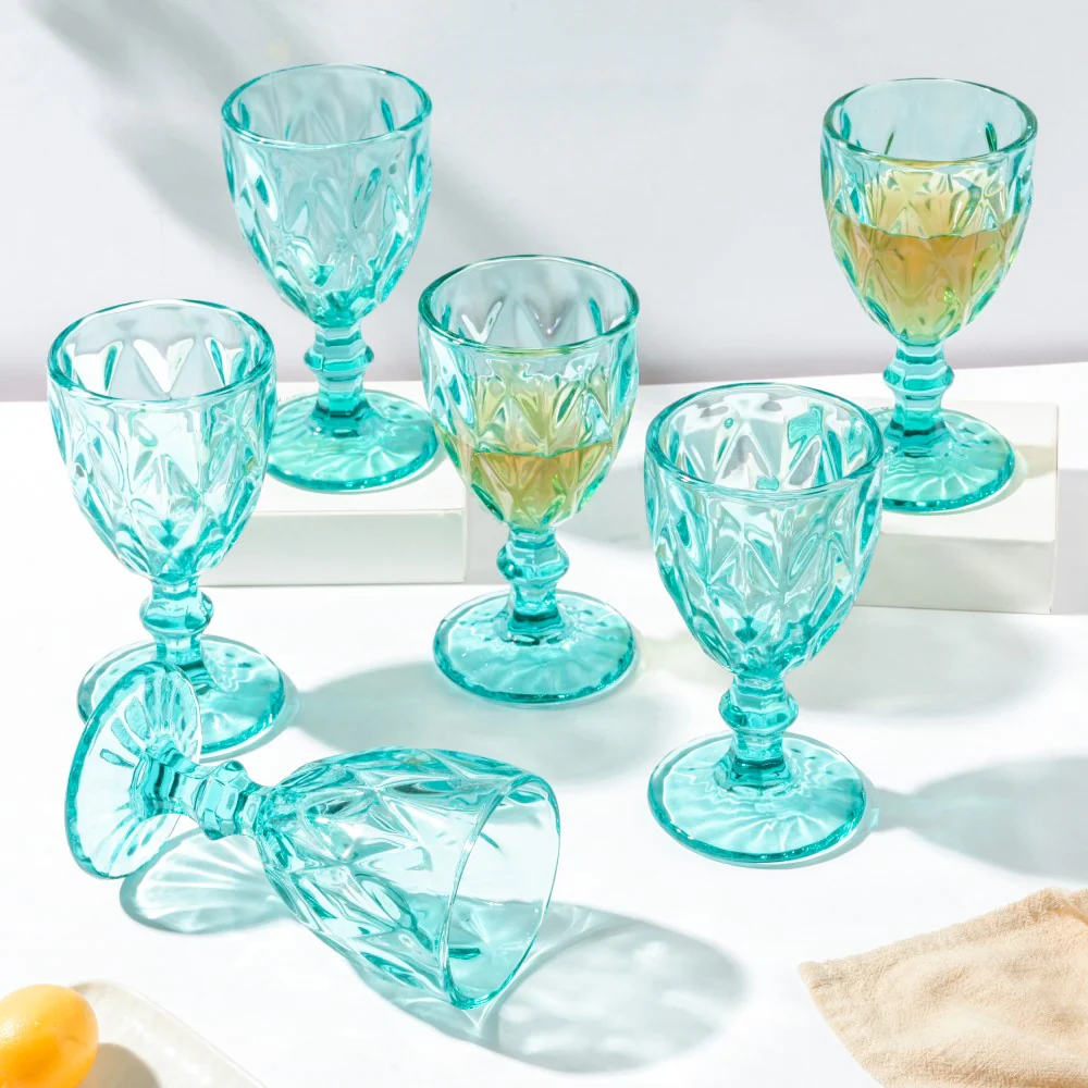 Textured Drinkware Glass Teal Set of 6 250 ml - Image 4