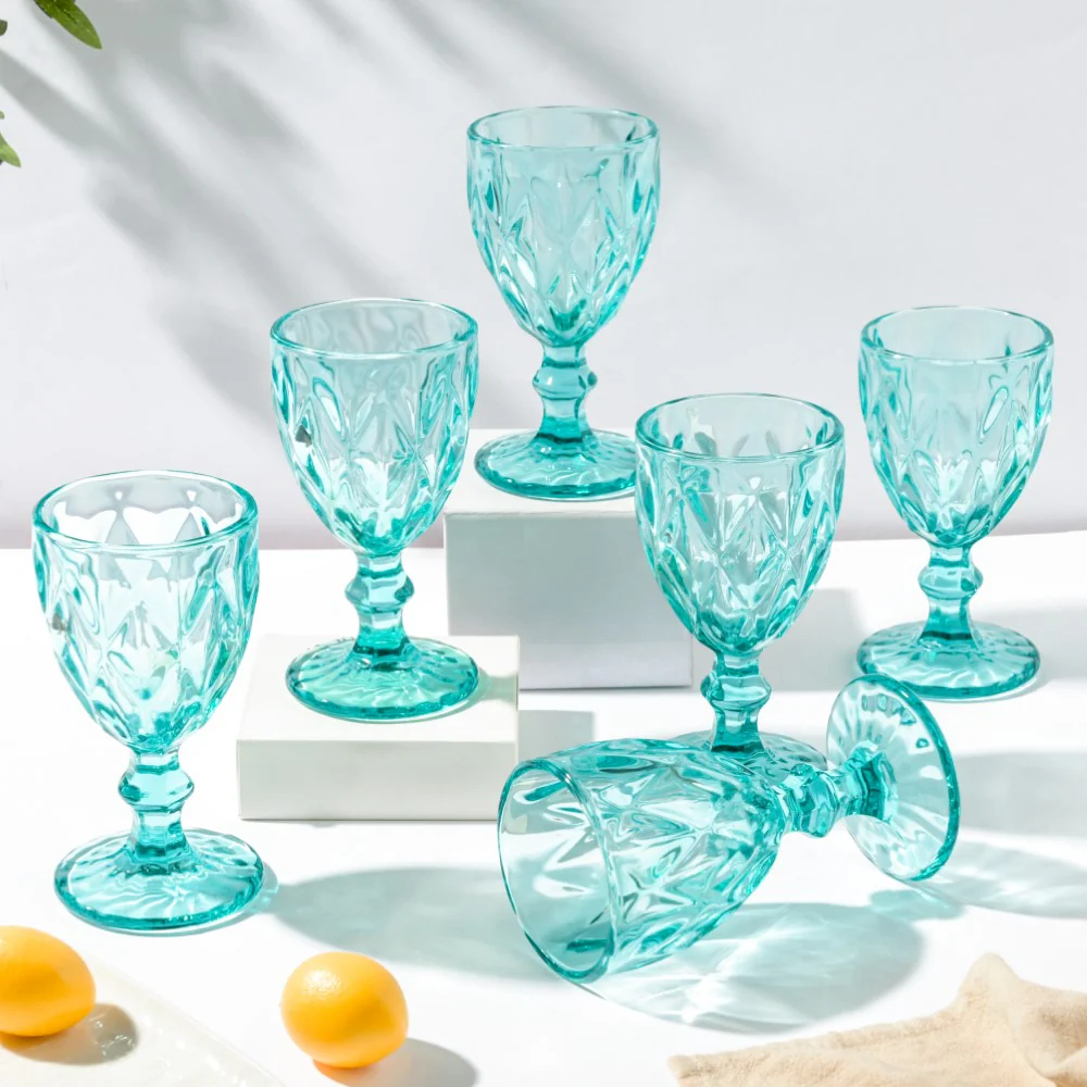 Textured Drinkware Glass Teal Set of 6 250 ml - Image 6