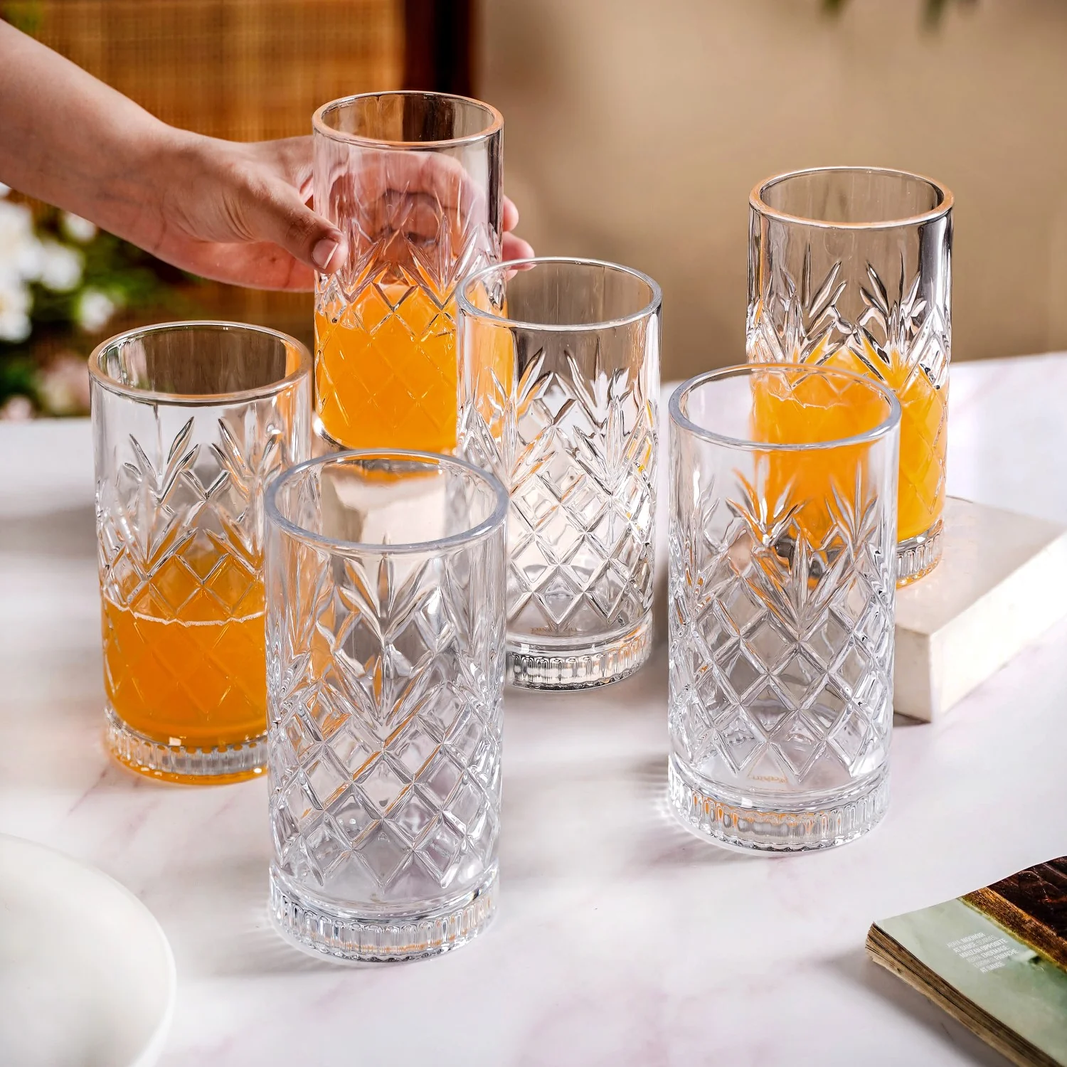 Textured Glass Tall Tumblers Set Of 6 466ml - Image 2