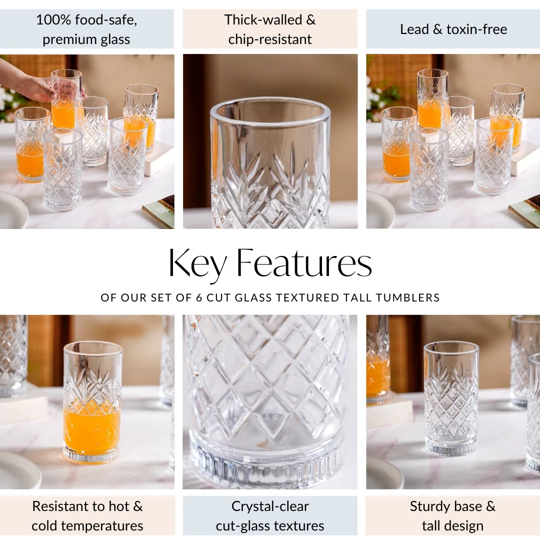 Textured Glass Tall Tumblers Set Of 6 466ml - Image 6