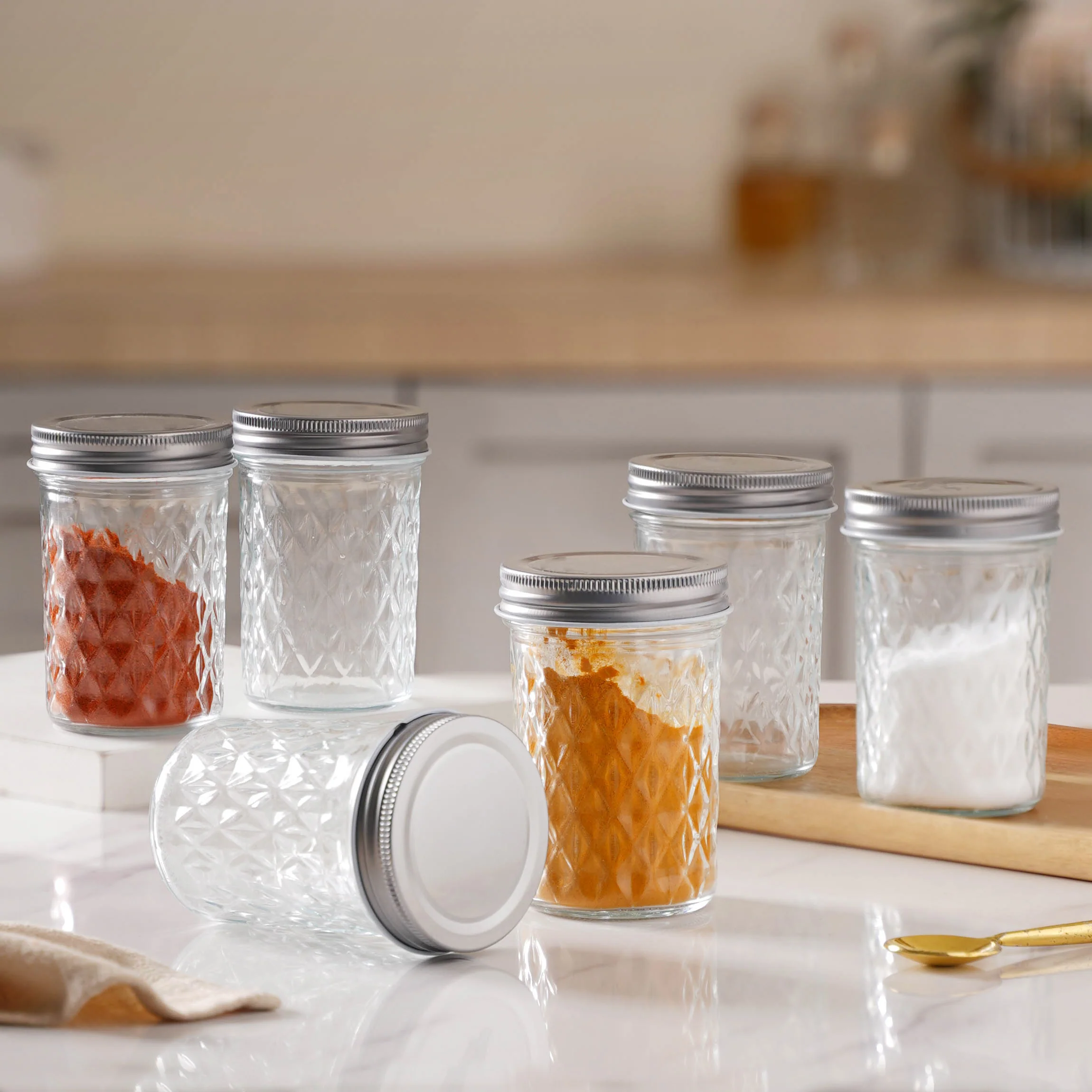 Textured Mason Jar Medium Set of 6 - Image 6