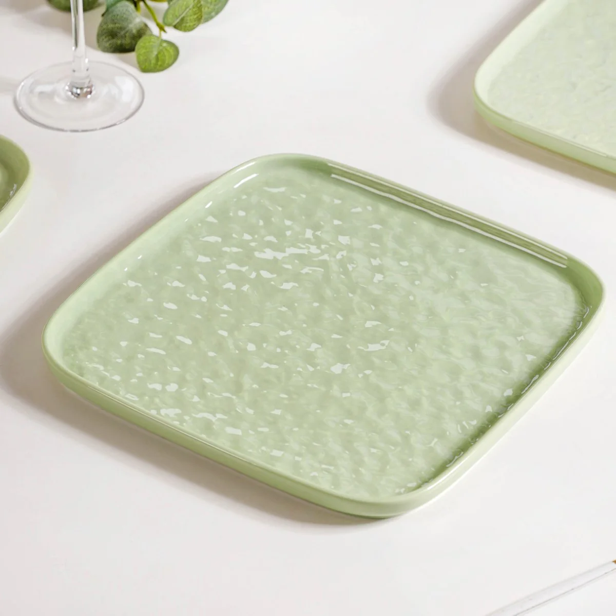 Textured Square Dinner Plate Sage Green Set Of 4 10 Inch - Image 2