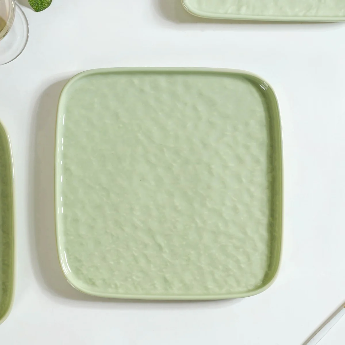 Textured Square Dinner Plate Sage Green Set Of 4 10 Inch - Image 9