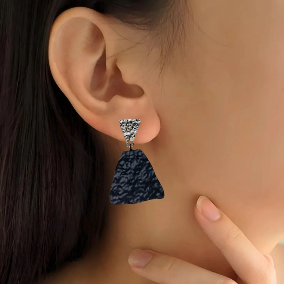 Textured Symmetry Black And Silver Earrings - Image 2