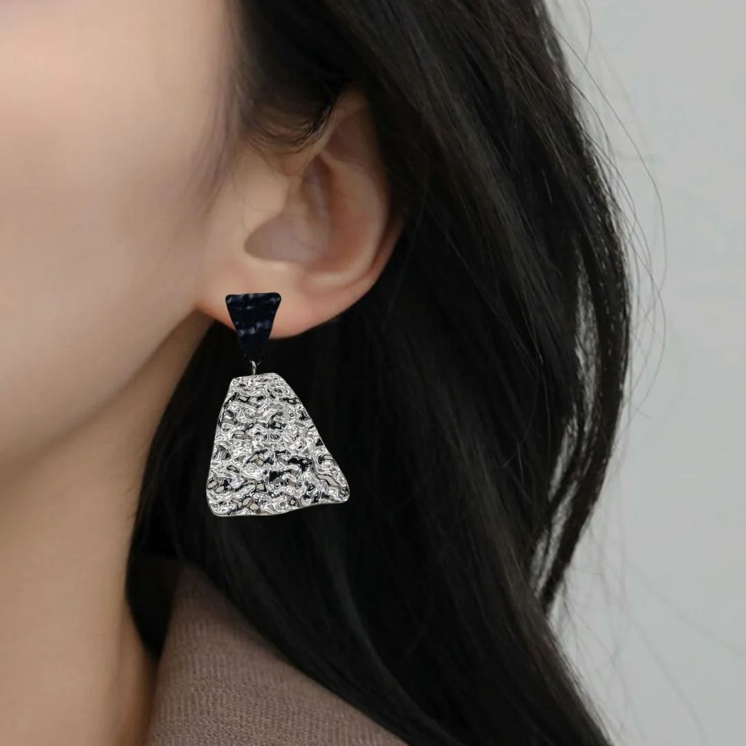 Textured Symmetry Black And Silver Earrings - Image 5