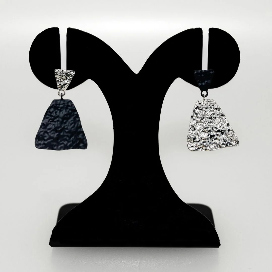 Textured Symmetry Black And Silver Earrings - Image 6