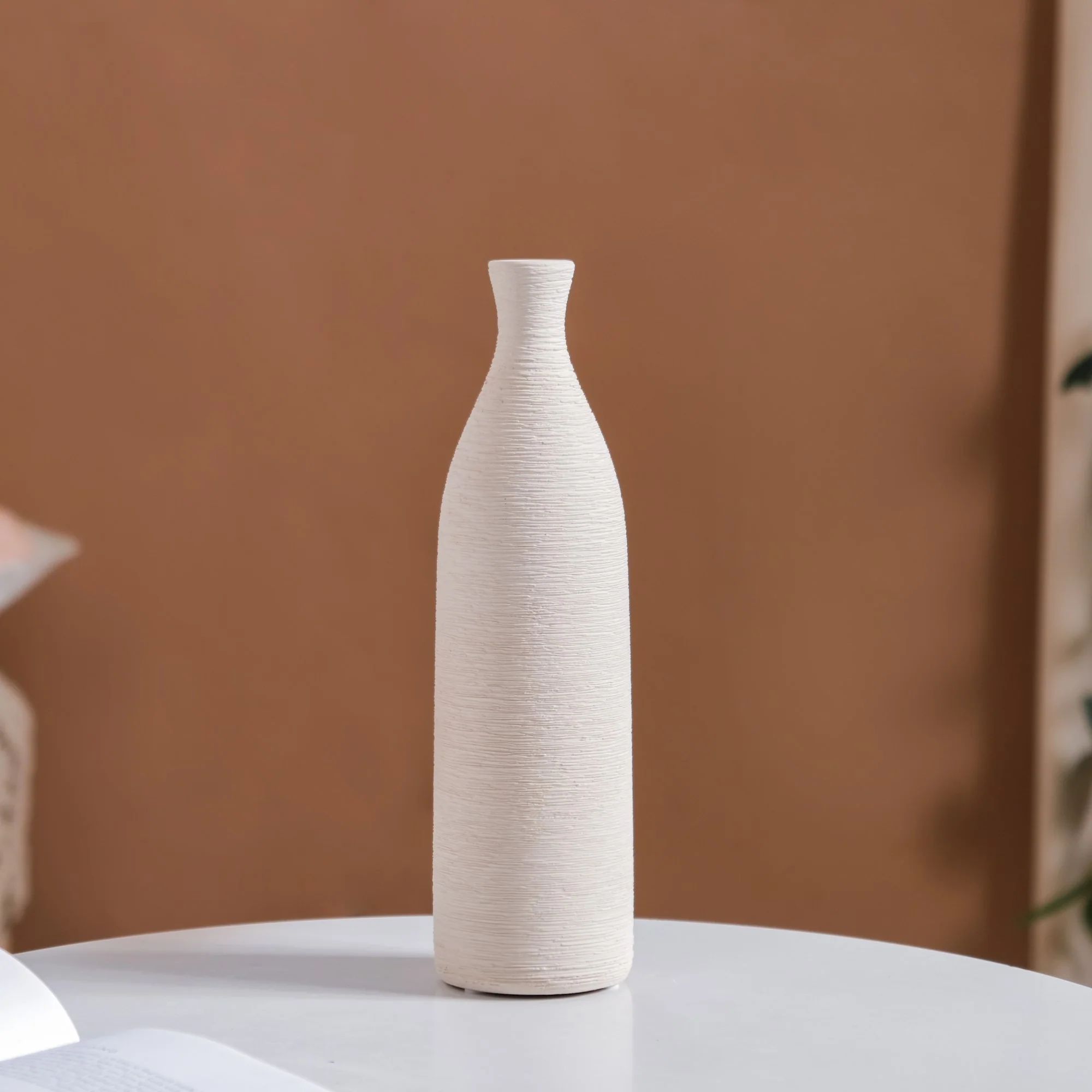 Textured Tall Off White Ceramic Vase