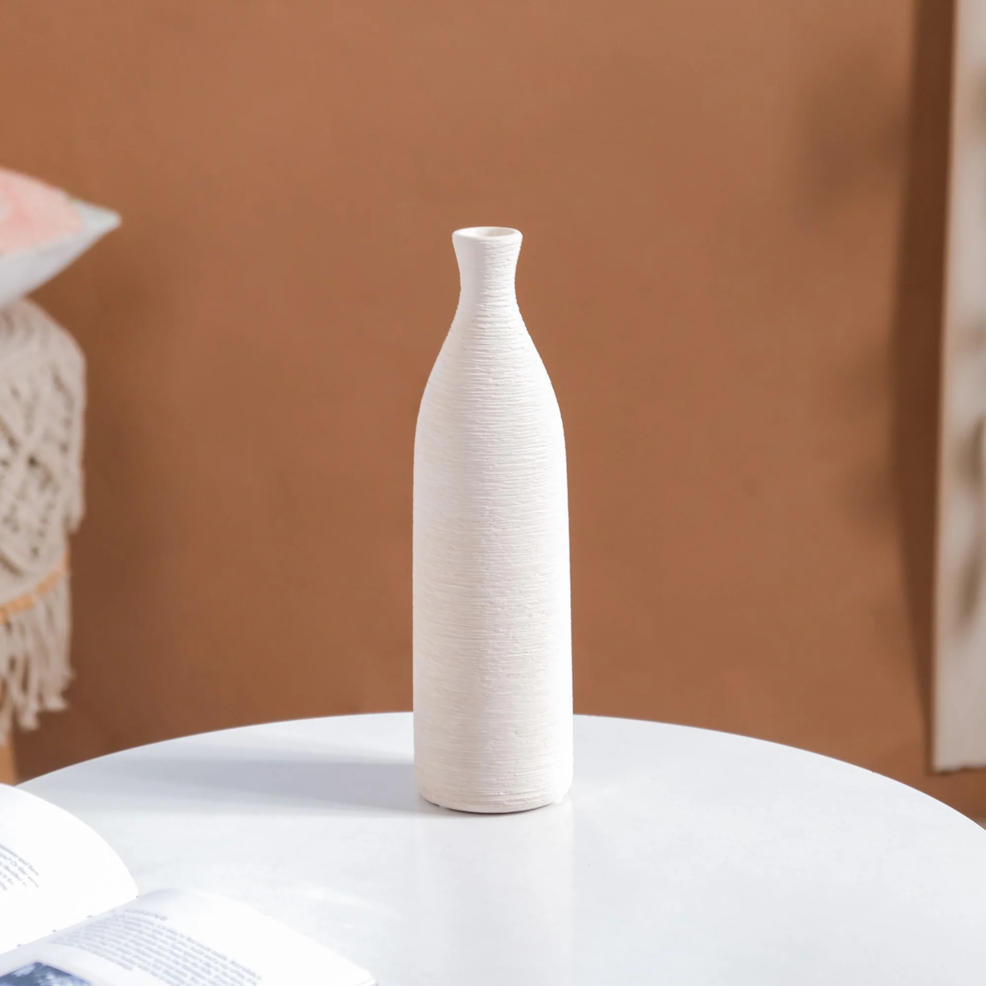 Textured Tall Off White Ceramic Vase - Image 10