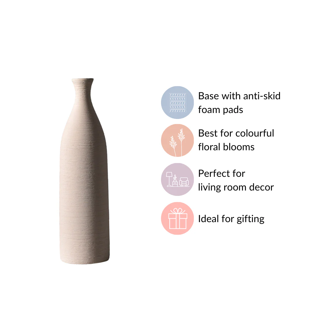 Textured Tall Off White Ceramic Vase - Image 6