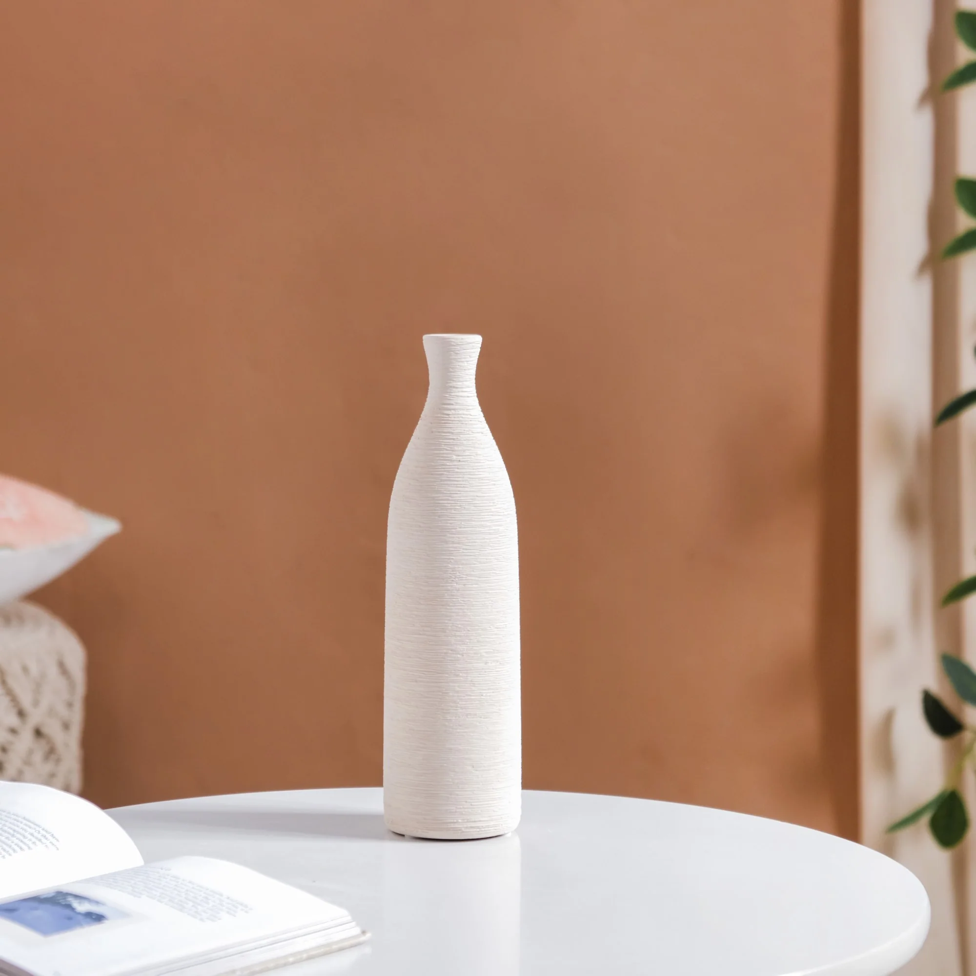 Textured Tall Off White Ceramic Vase - Image 7