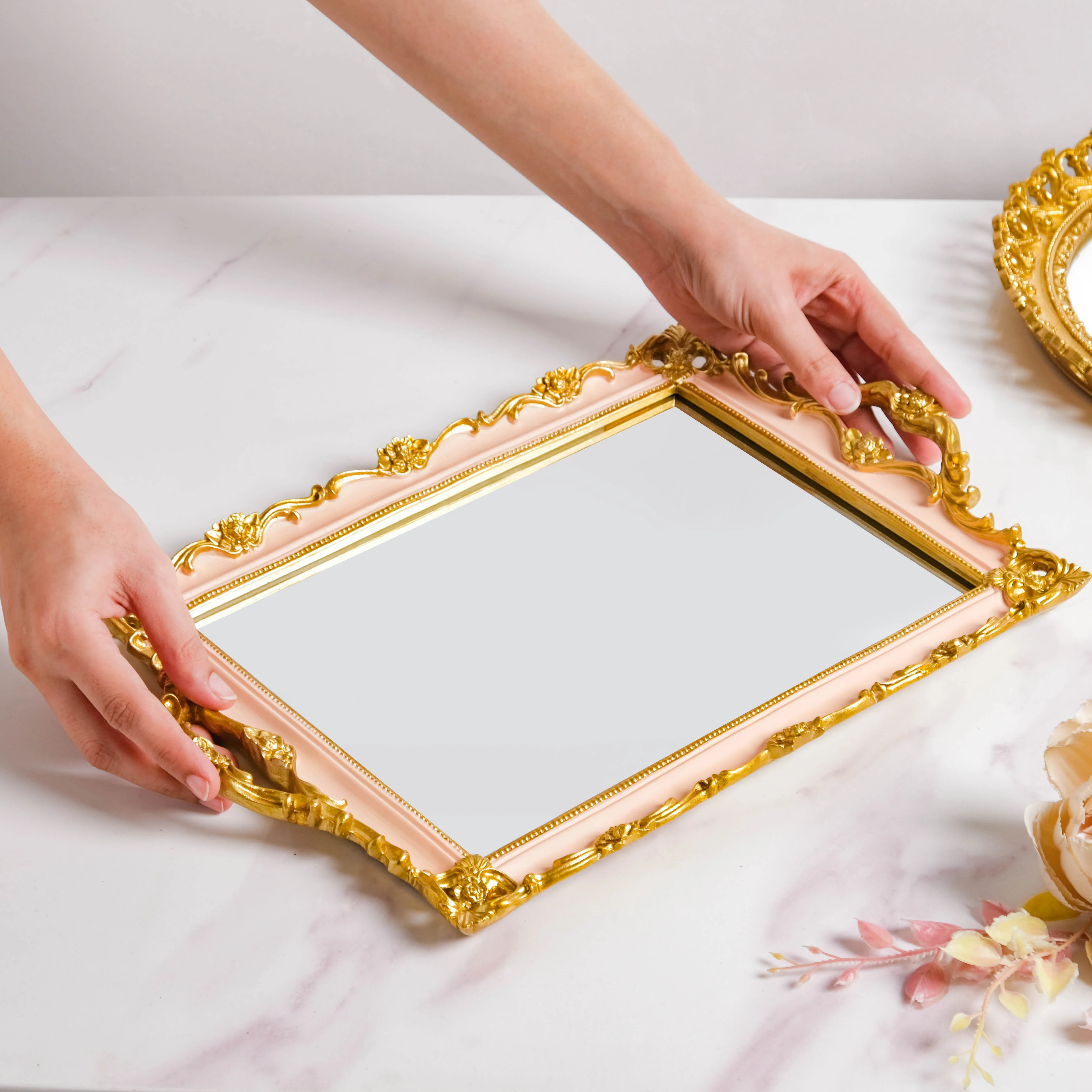 Theia Glam Square Gold Tray With Handles - Image 2