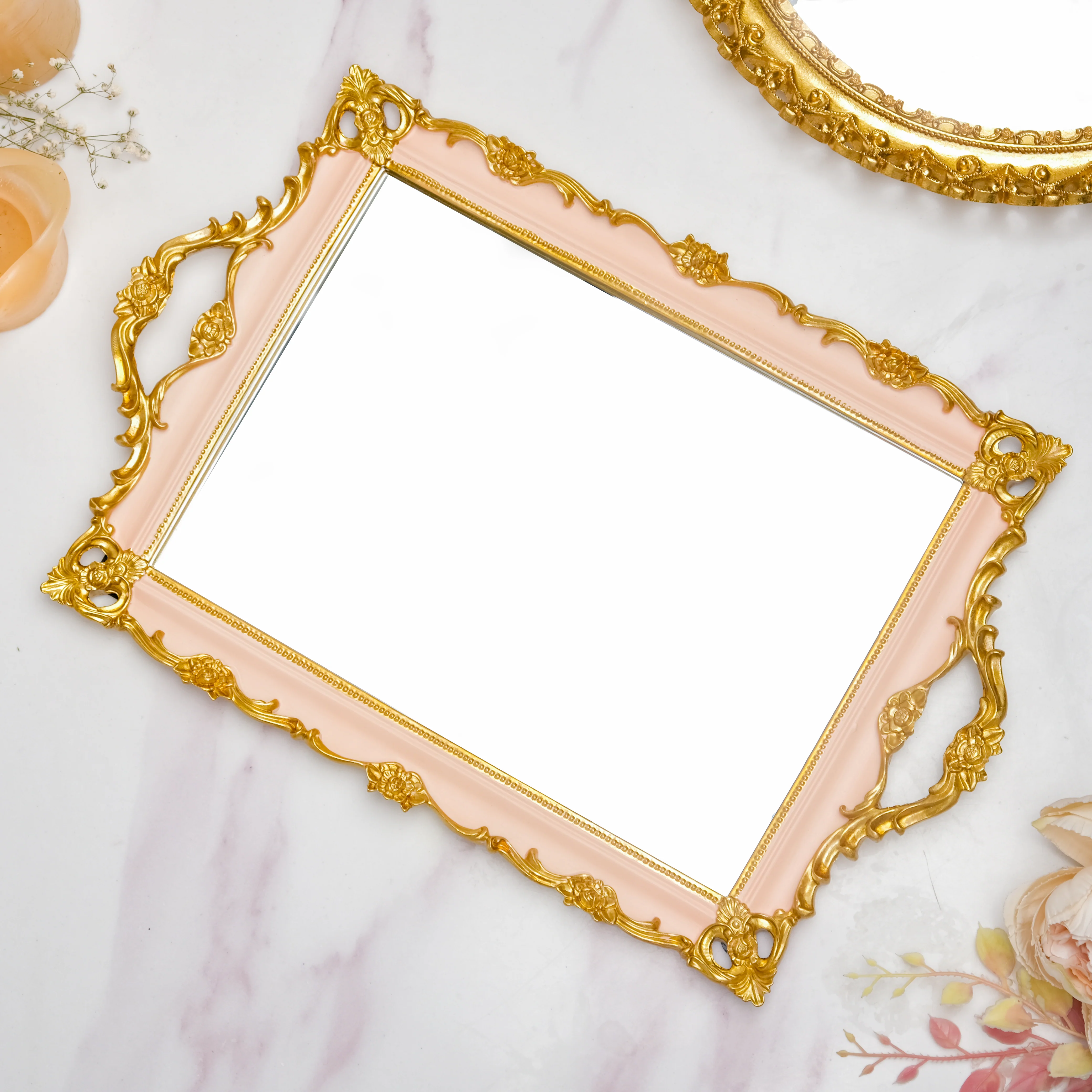 Theia Glam Square Gold Tray With Handles - Image 3