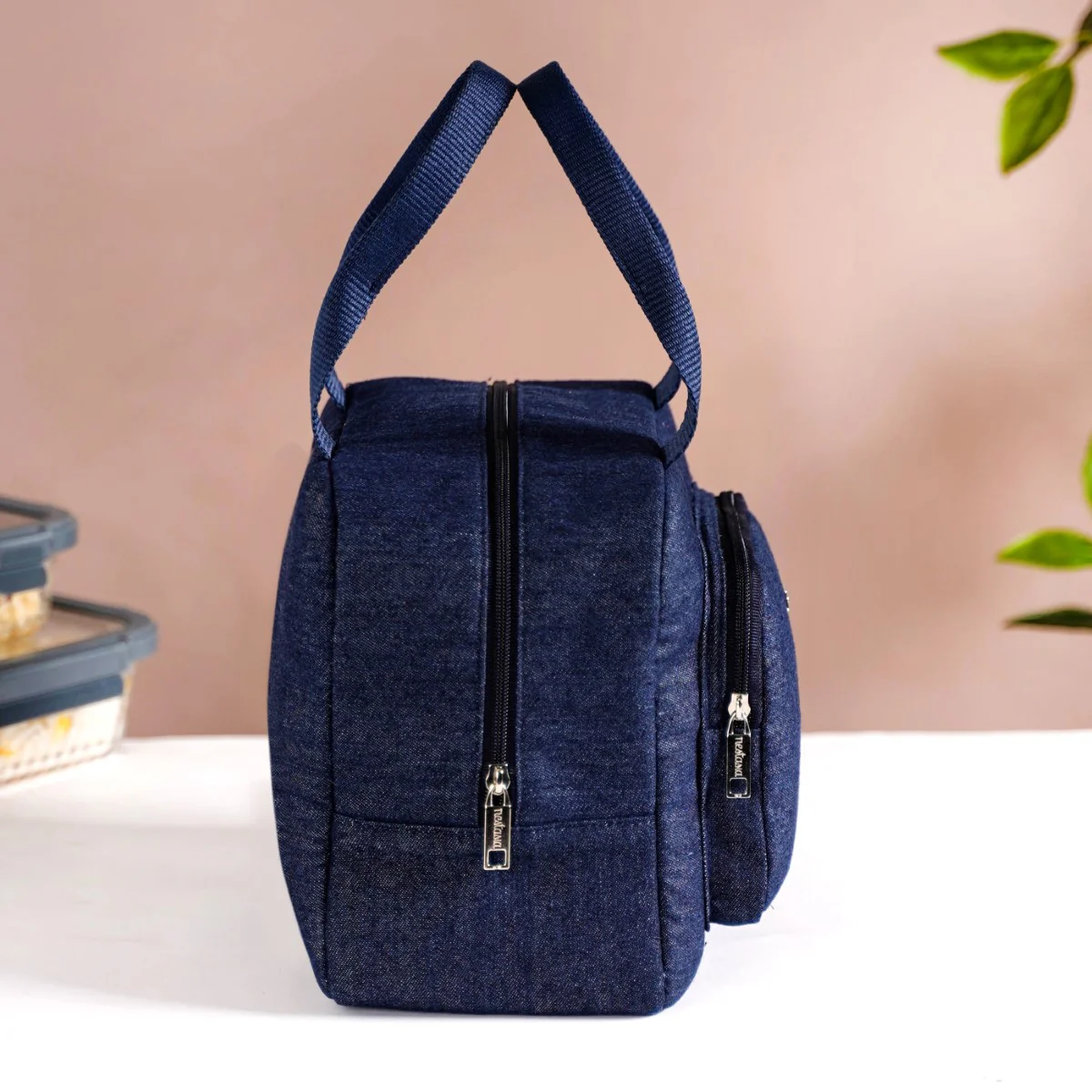 Thermal Insulated Denim Lunch Bag Dark Blue - Image 10