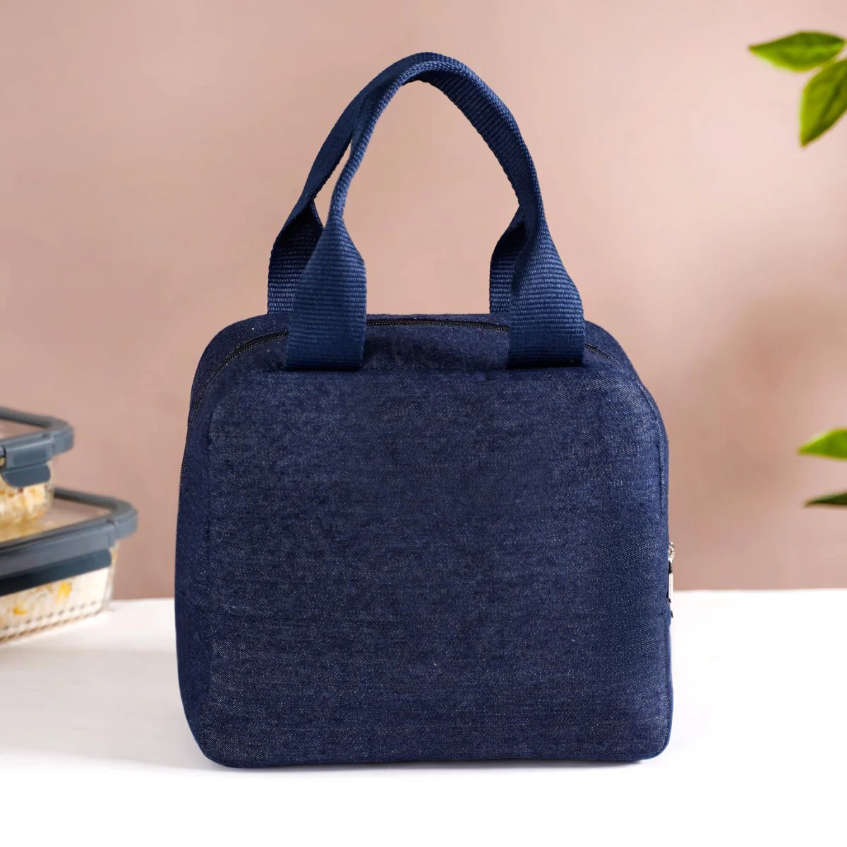 Thermal Insulated Denim Lunch Bag Dark Blue - Image 11