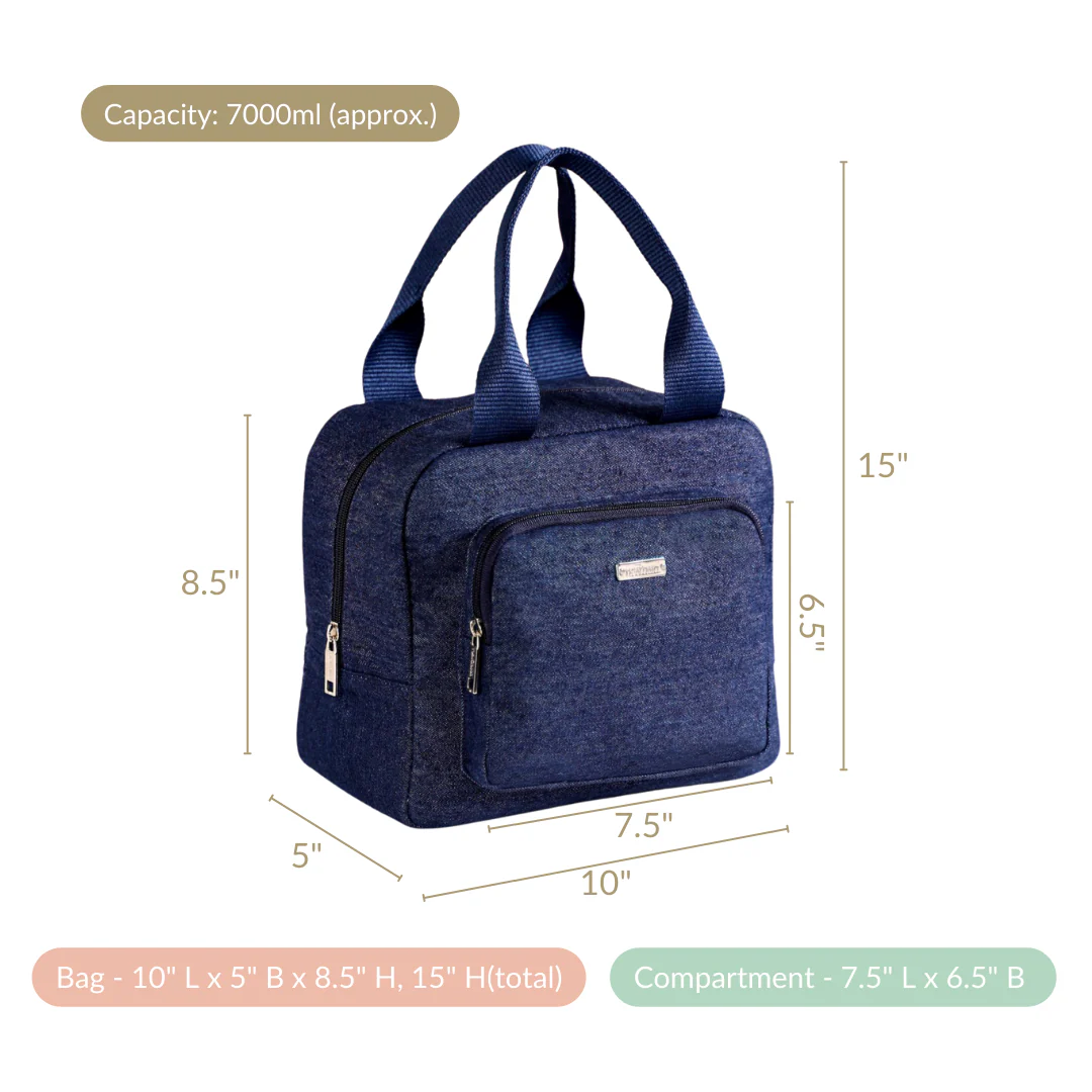 Thermal Insulated Denim Lunch Bag Dark Blue - Image 4