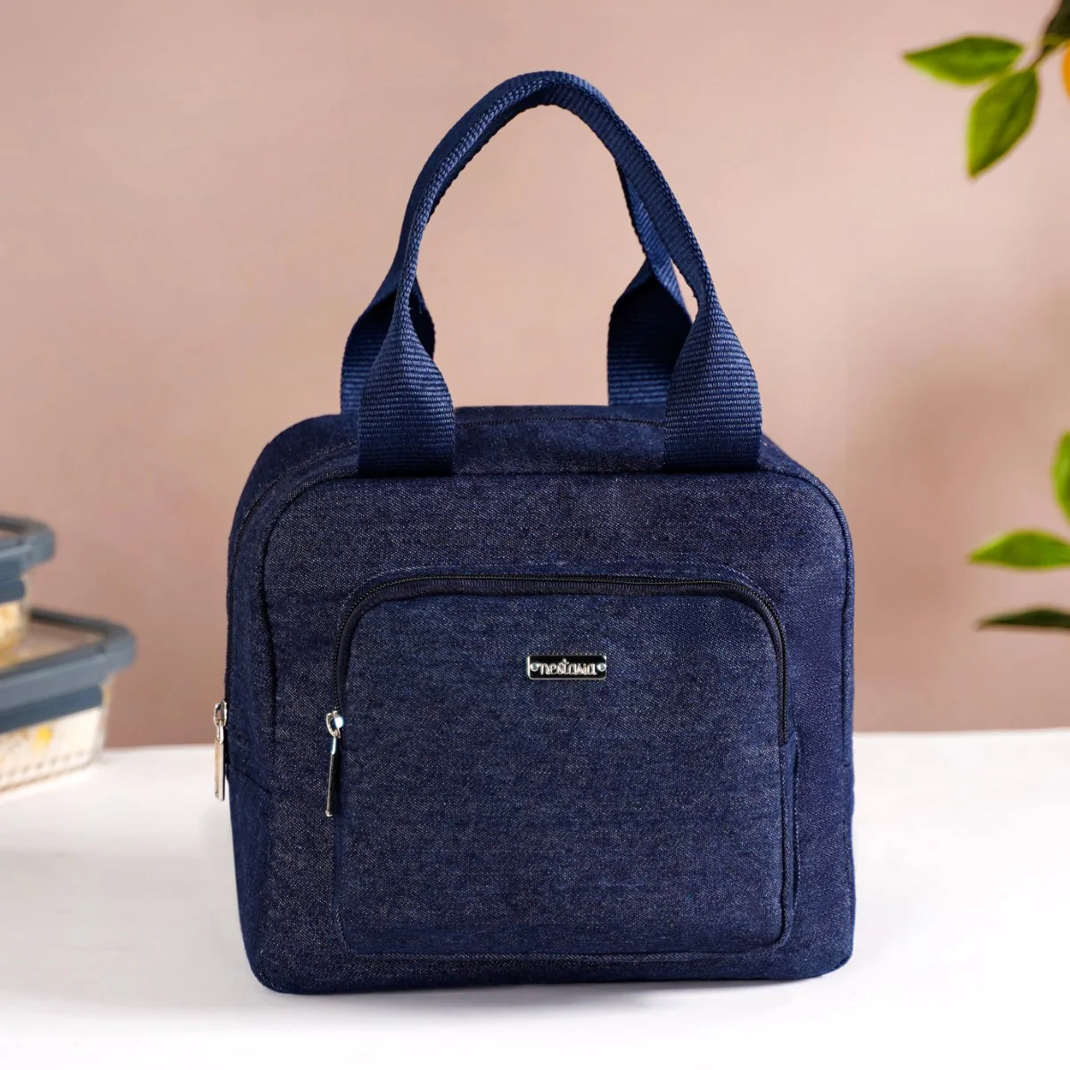 Thermal Insulated Denim Lunch Bag Dark Blue - Image 7
