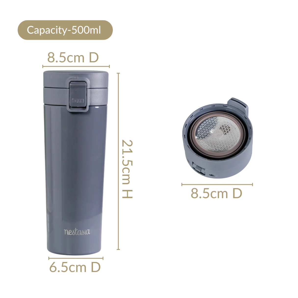 Thermox Double Wall Insulated Travel Mug With Strainer Onyx Grey 450ml - Image 5
