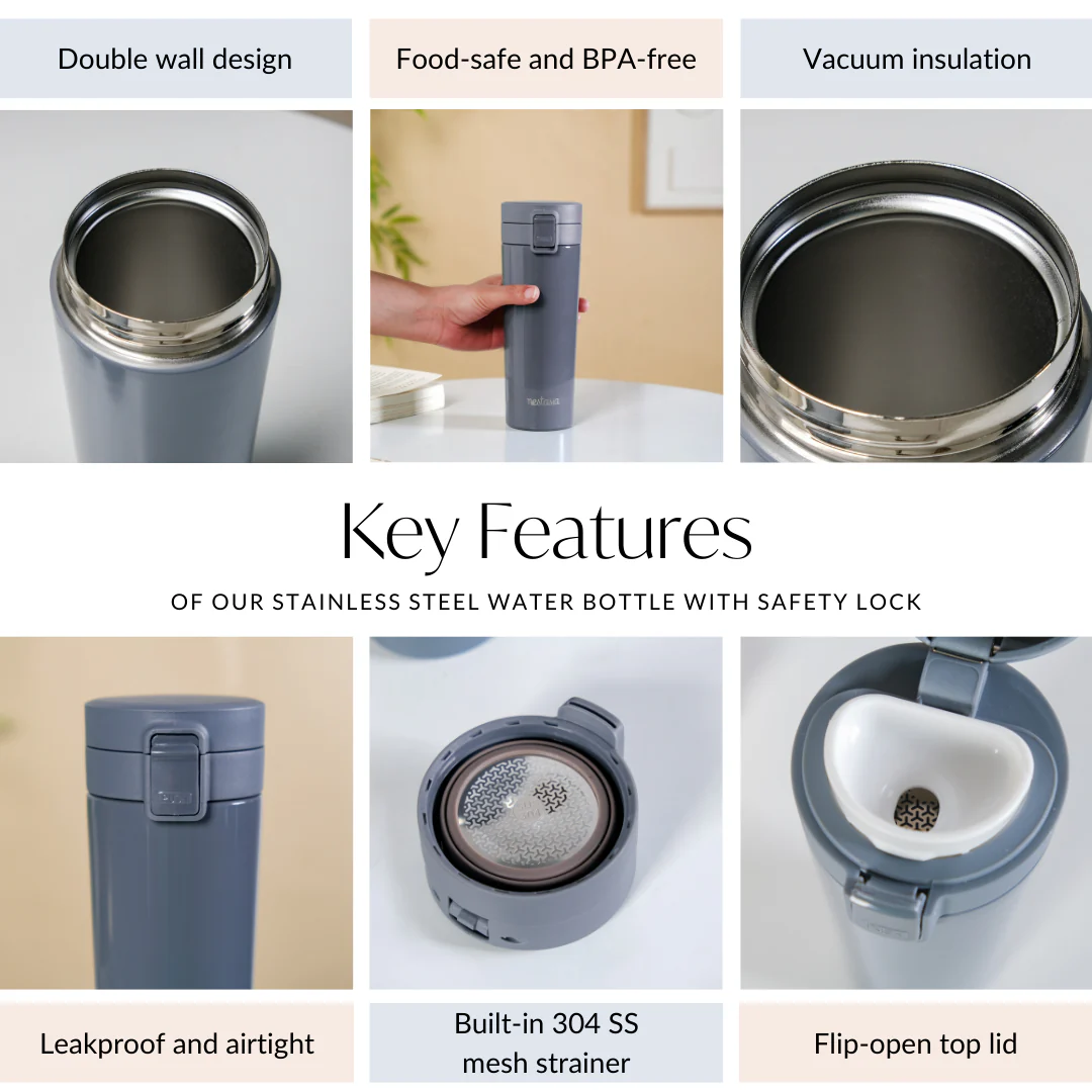 Thermox Double Wall Insulated Travel Mug With Strainer Onyx Grey 450ml - Image 7